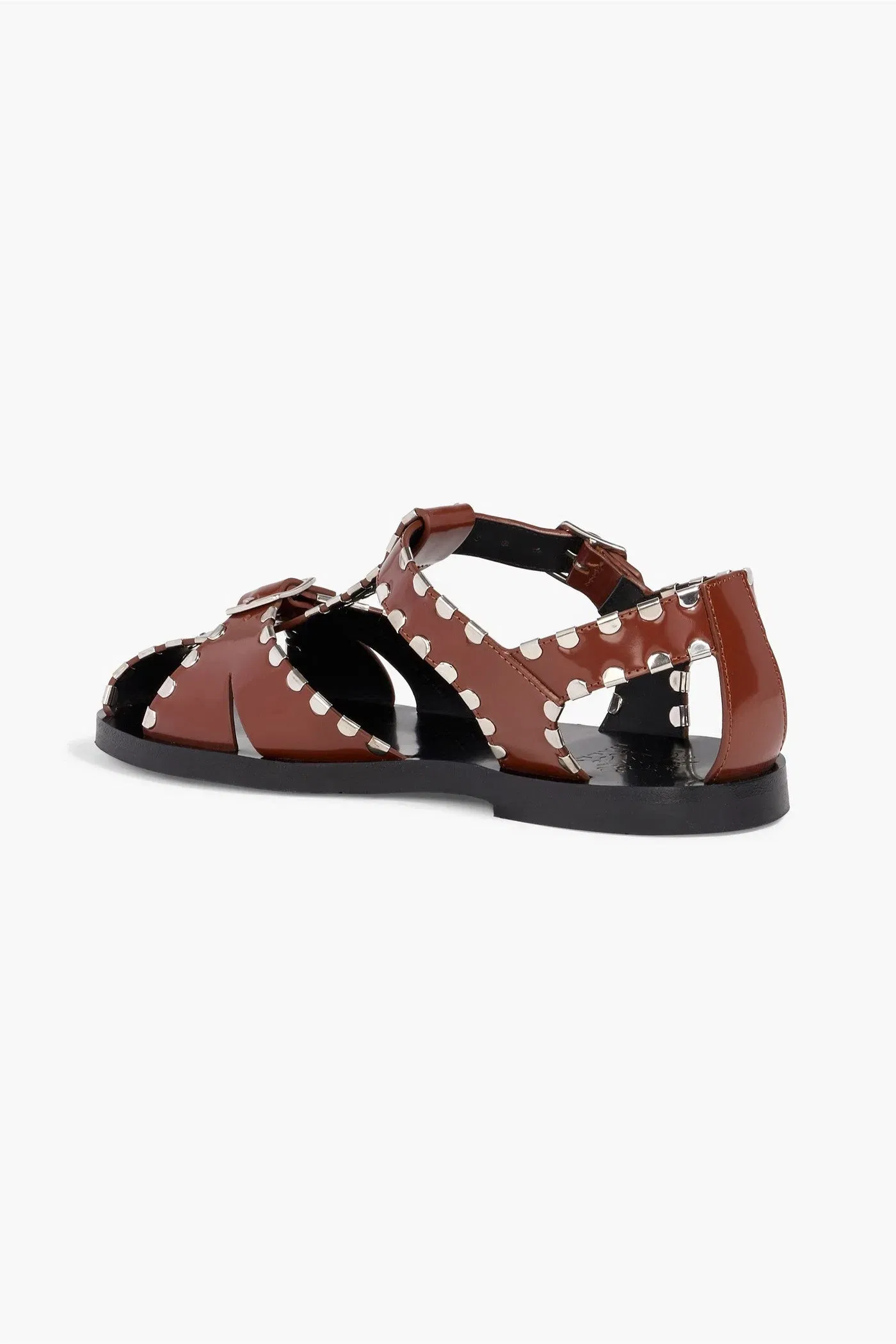 Bally Pasely Studded Glossed-Leather Sandals Brown Women's