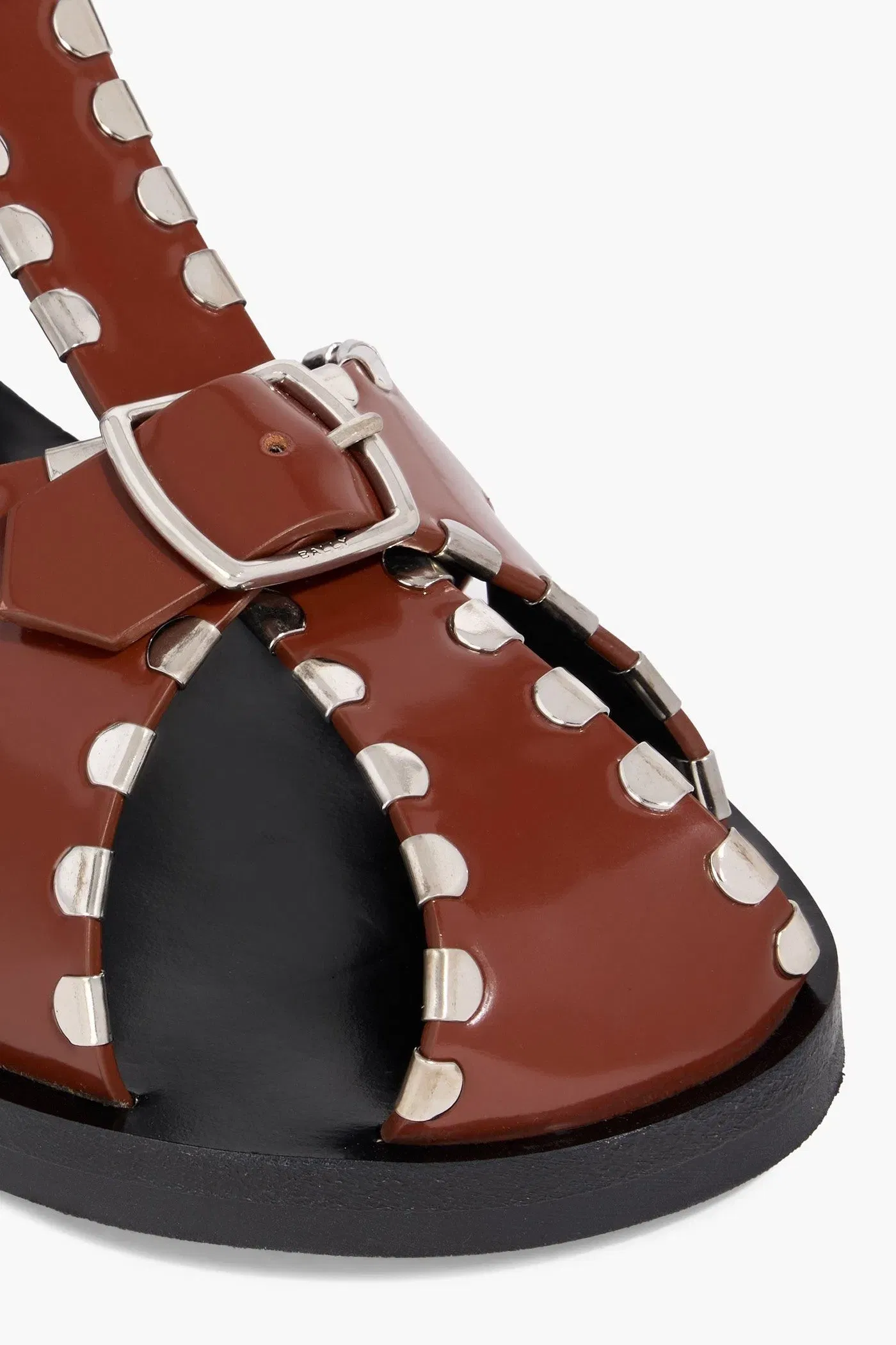 Bally Pasely Studded Glossed-Leather Sandals Brown Women's