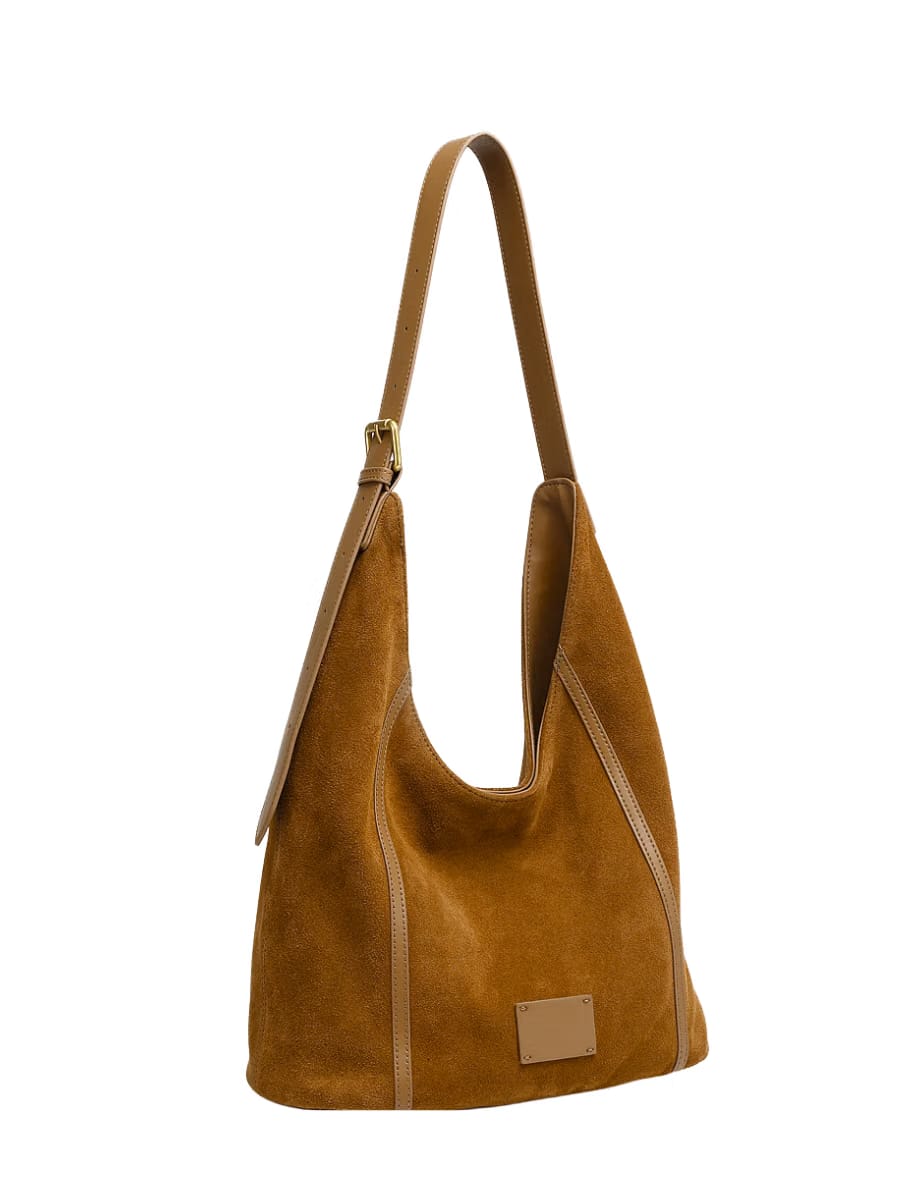 Solene -Ladies suede leather bag, col. Caramel