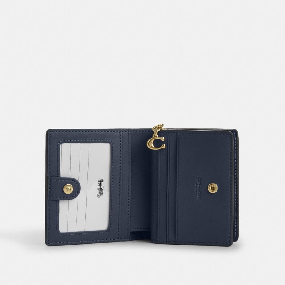 Coach Snap Wallet In Signature Denim Gold Indigo
