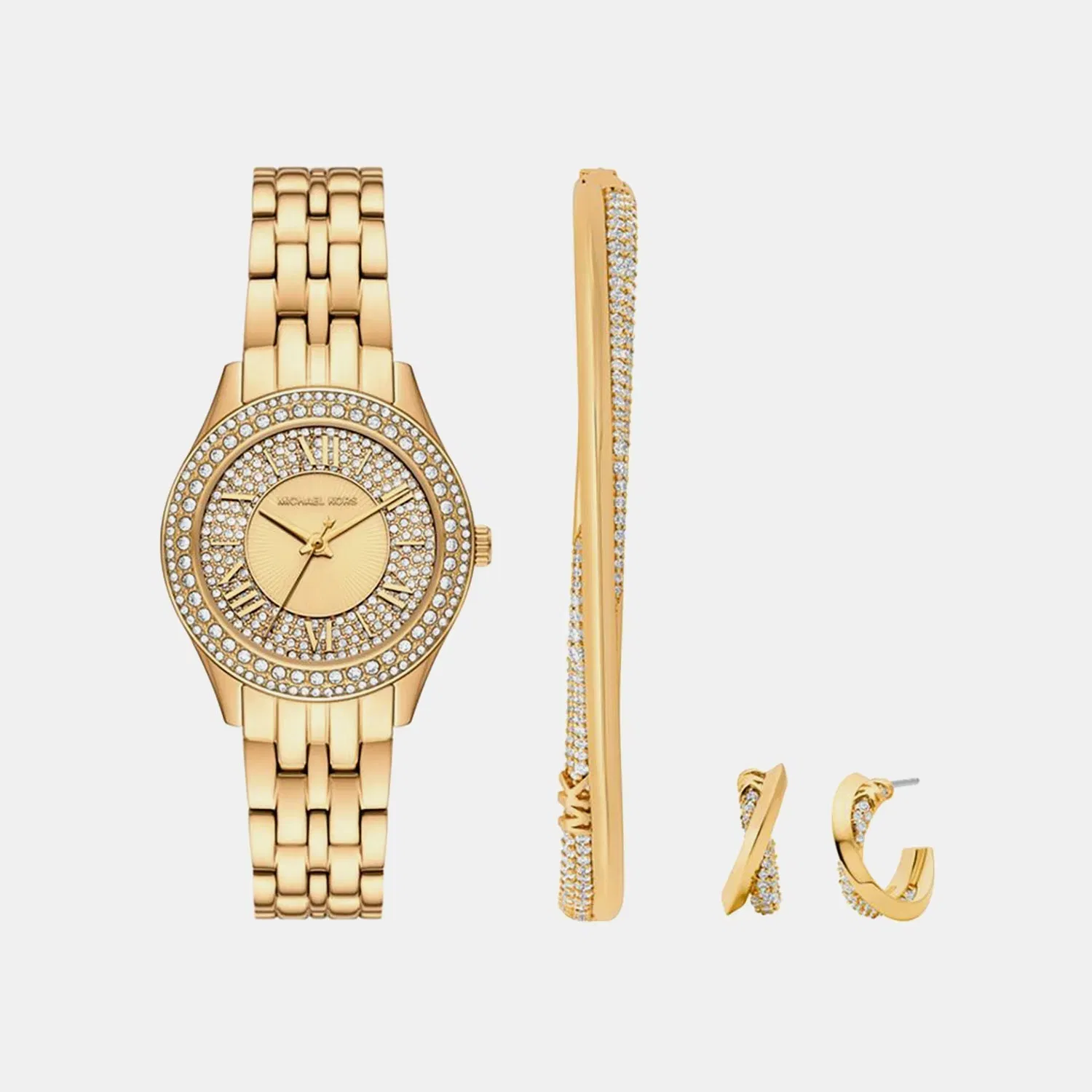 Michael Kors Harlowe Women Quartz Gold Dial Analog Stainless Steel Watch Mk4974Set