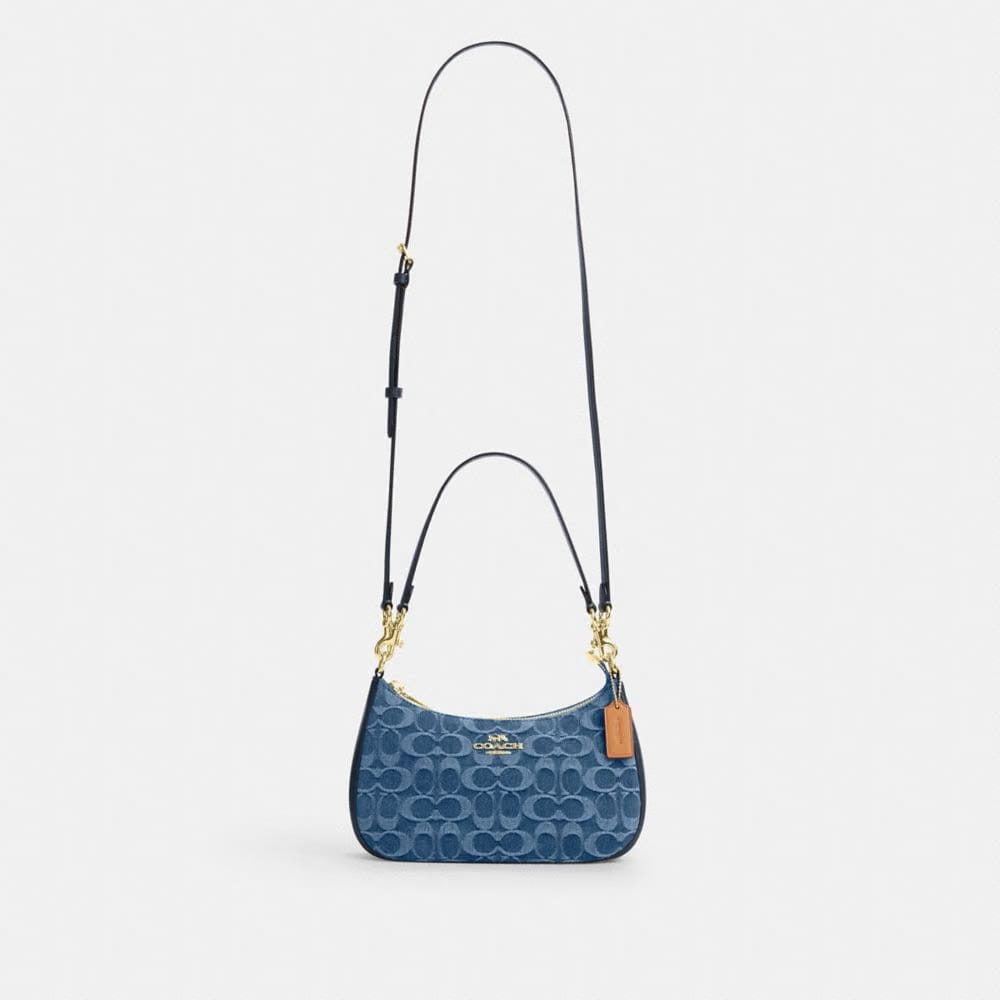 Coach Teri Shoulder Bag In Signature Denim Gold Indigo