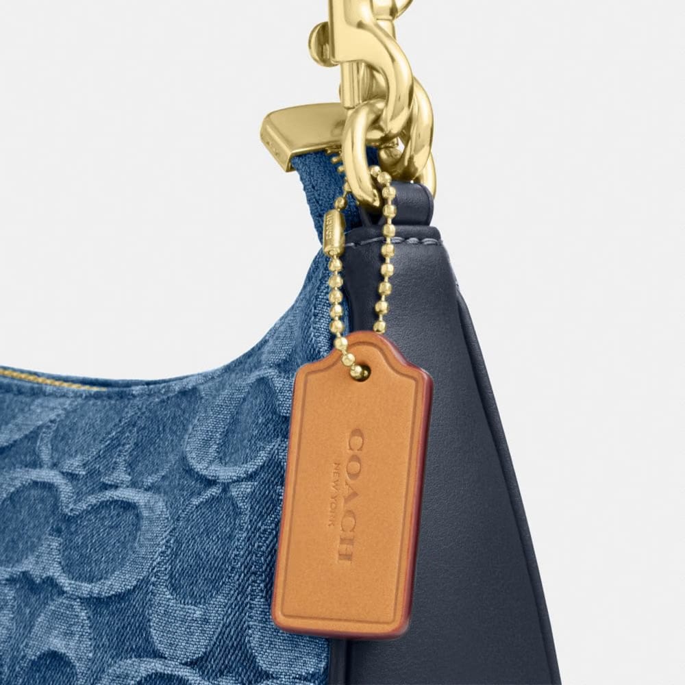 Coach Teri Shoulder Bag In Signature Denim Gold Indigo