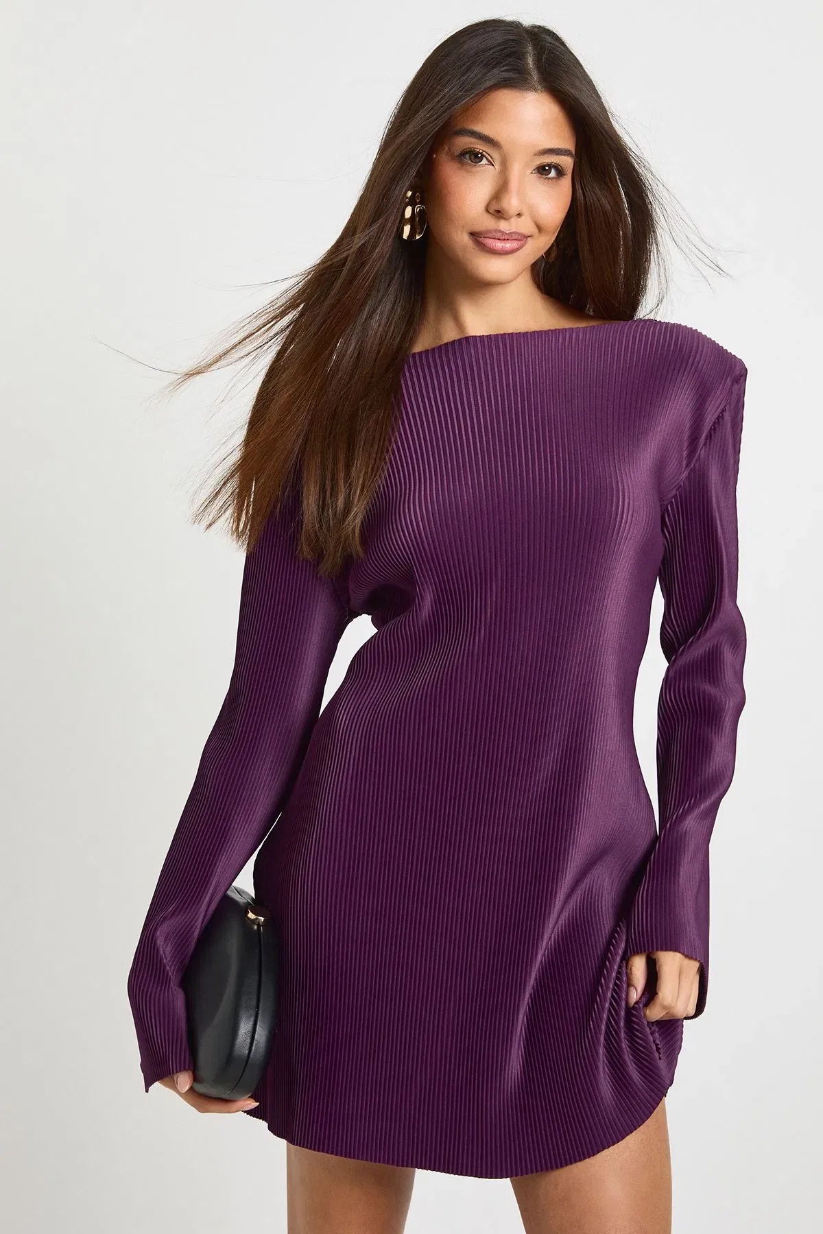 Plisse Flare Sleeve Mini Dress
