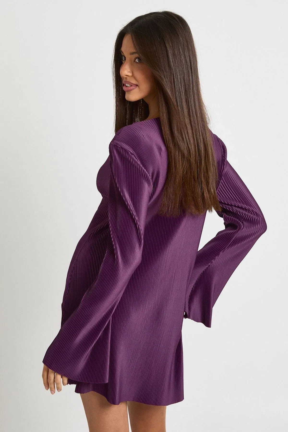 Plisse Flare Sleeve Mini Dress