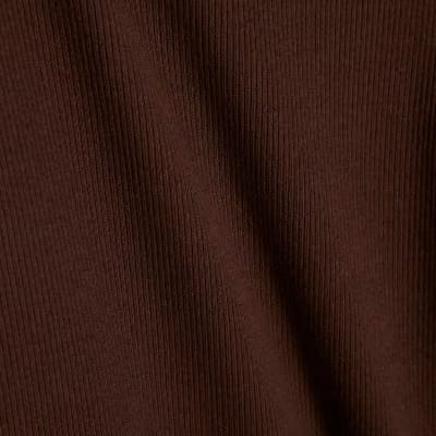 Brown Long Sleeve Scallop Trim Top