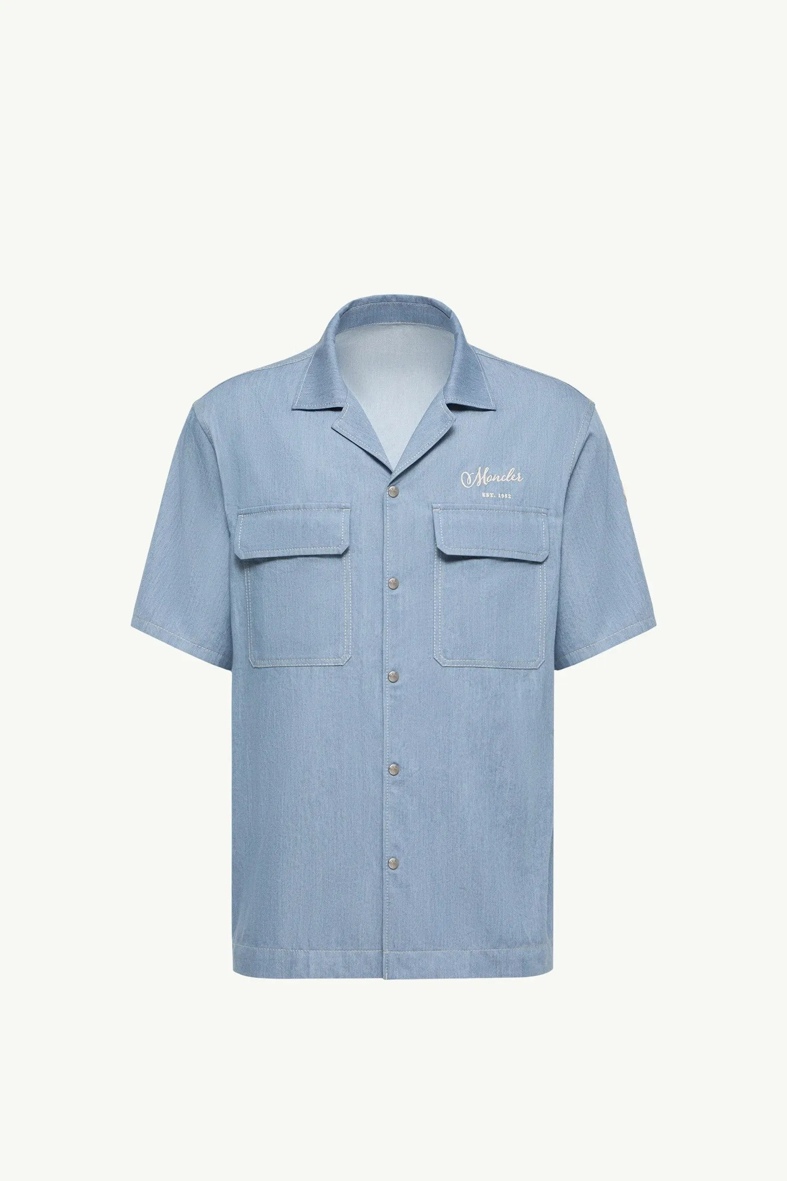 Moncler Embroidered Logo Denim Shirt Pastel Blue Pastel Blue