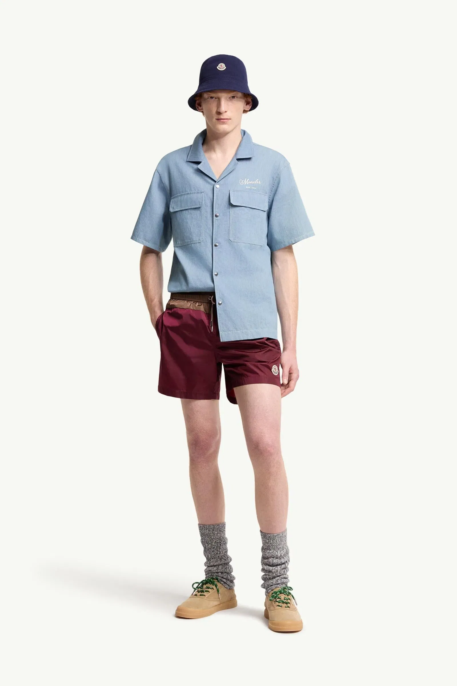 Moncler Embroidered Logo Denim Shirt Pastel Blue Pastel Blue