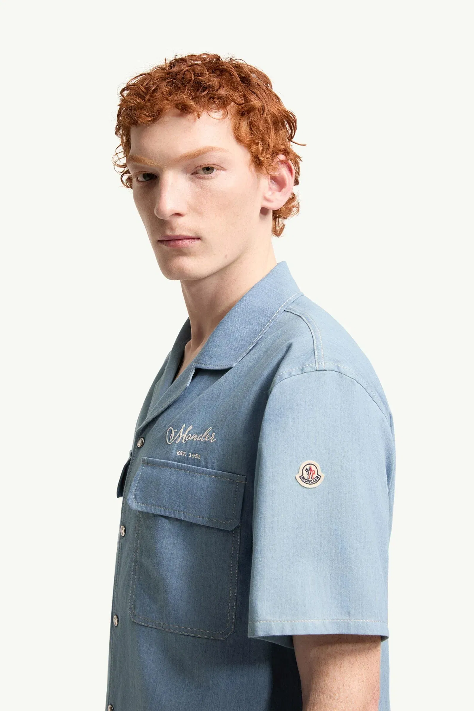 Moncler Embroidered Logo Denim Shirt Pastel Blue Pastel Blue