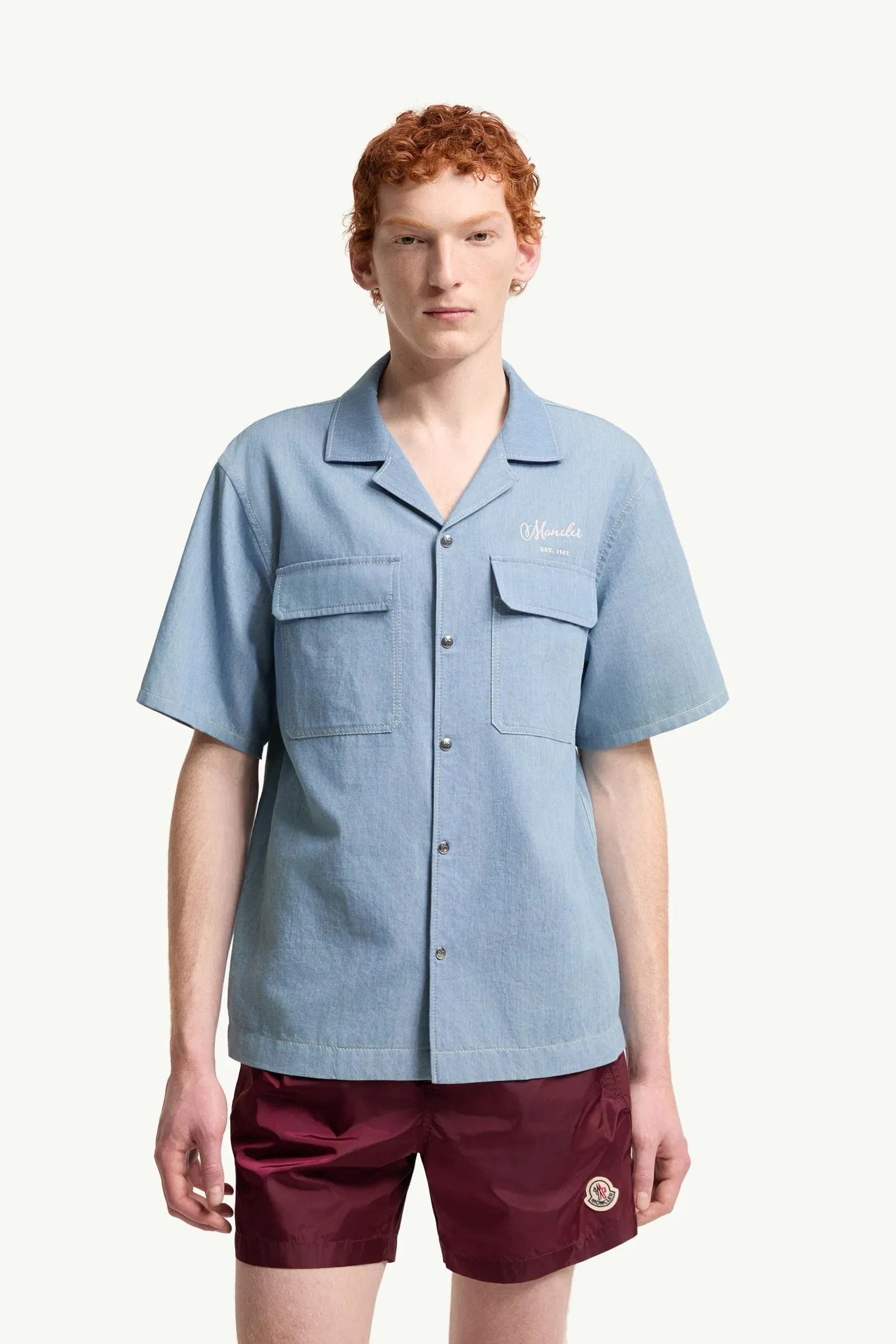 Moncler Embroidered Logo Denim Shirt Pastel Blue Pastel Blue