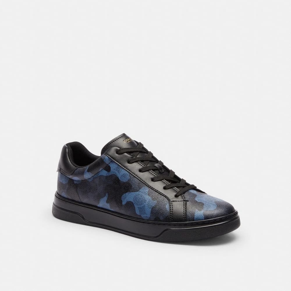 Men's Coach High Line Sneaker In Signature Canvas With Camo Print Blue Camo