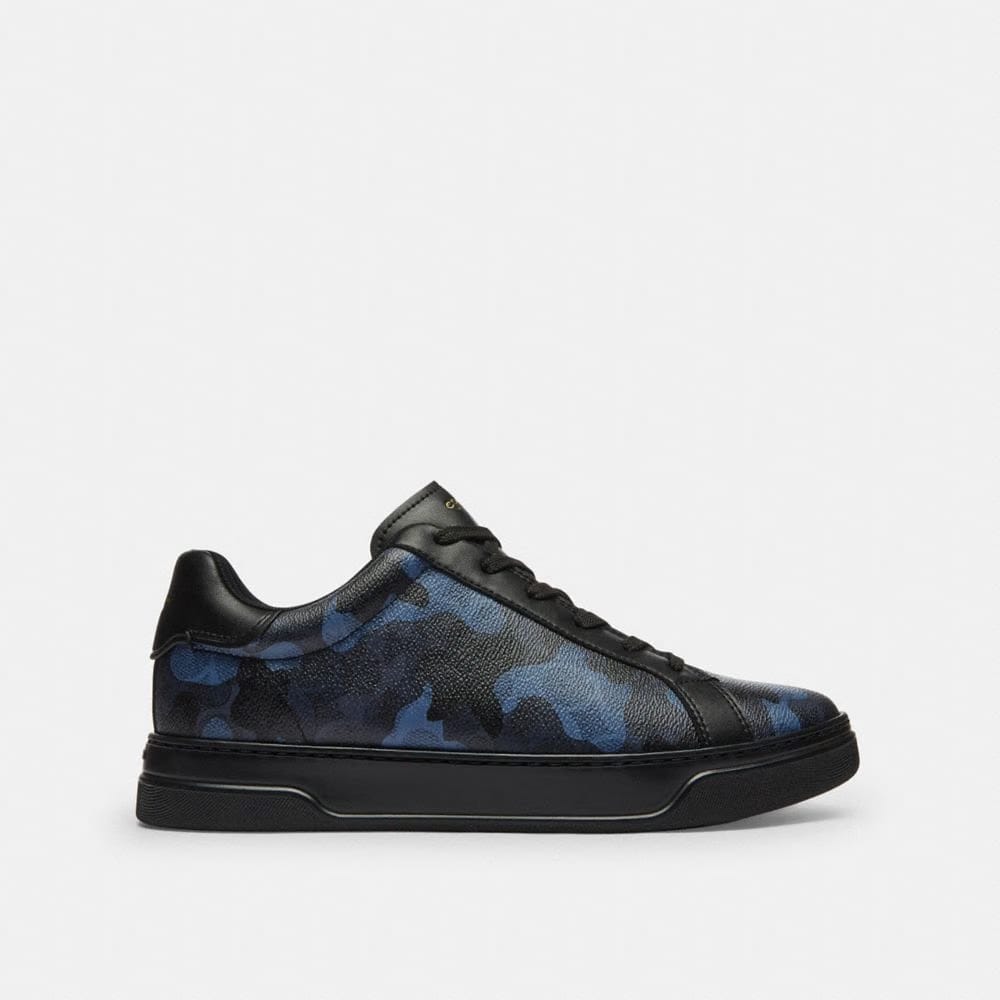 Men's Coach High Line Sneaker In Signature Canvas With Camo Print Blue Camo