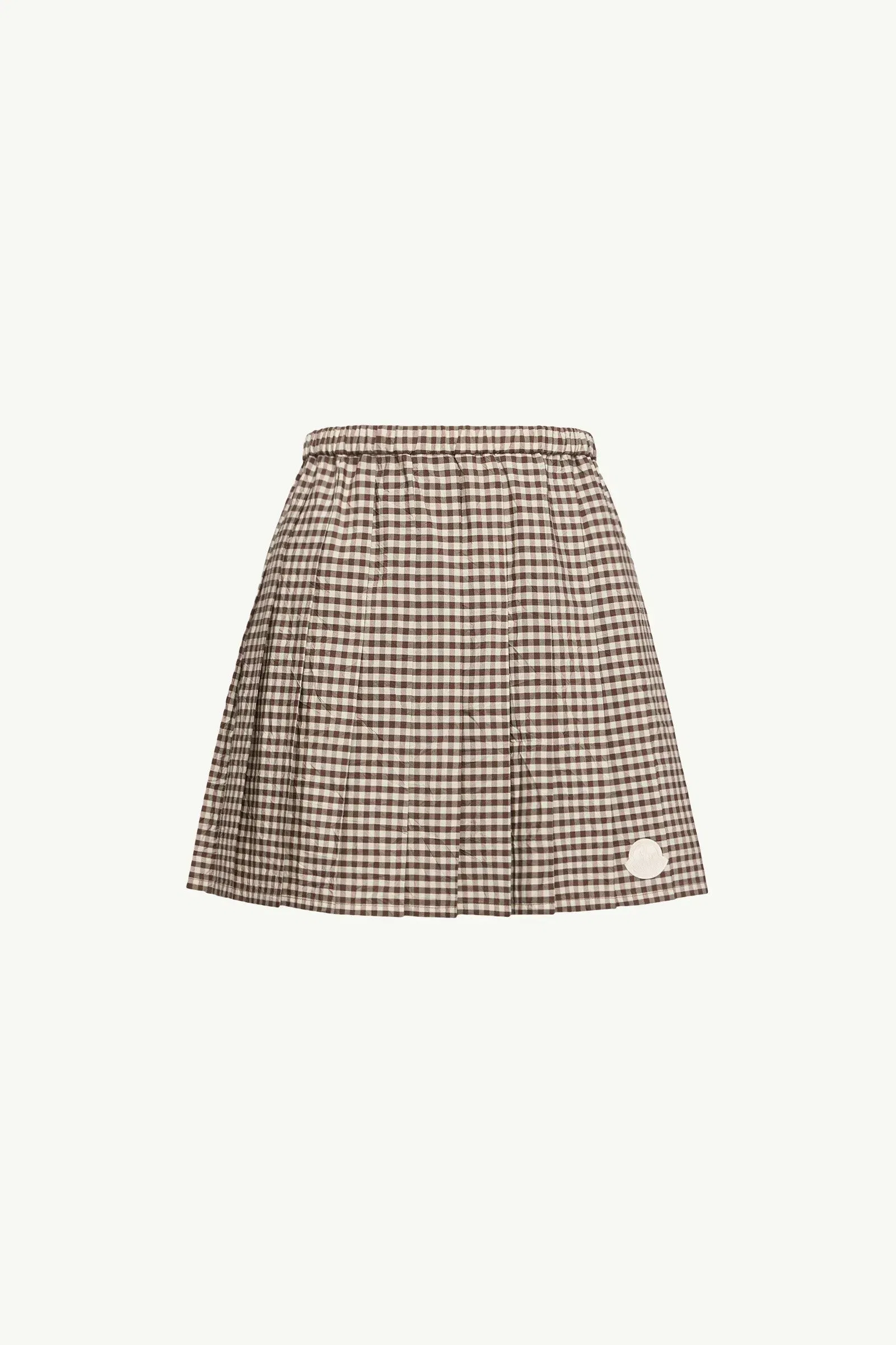 Moncler Vichy Cotton Blend Pleated Mini Skirt White & Brown White & Brown