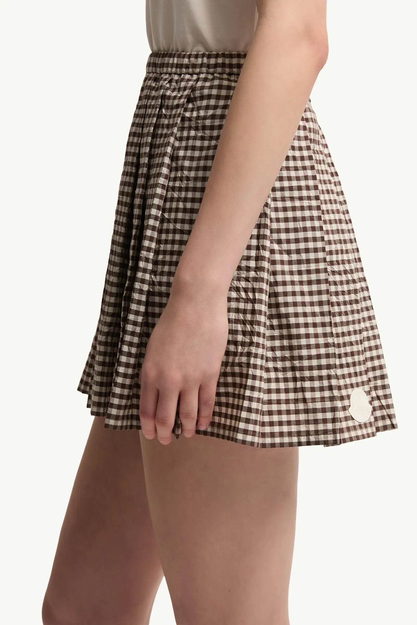 Moncler Vichy Cotton Blend Pleated Mini Skirt White & Brown White & Brown