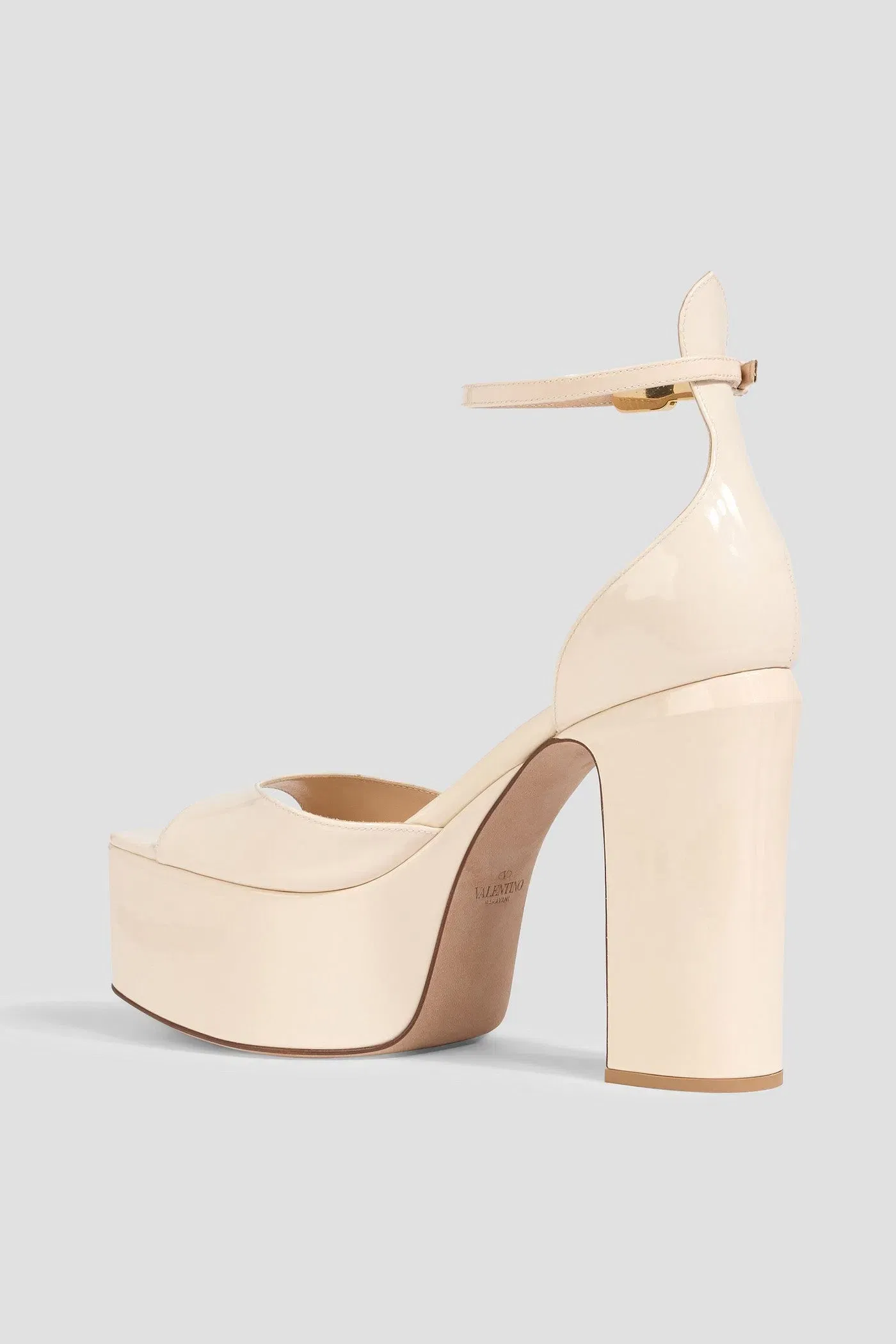 Valentino Garavani Tan-Go Patent-Leather Platform Sandals Ecru Women's