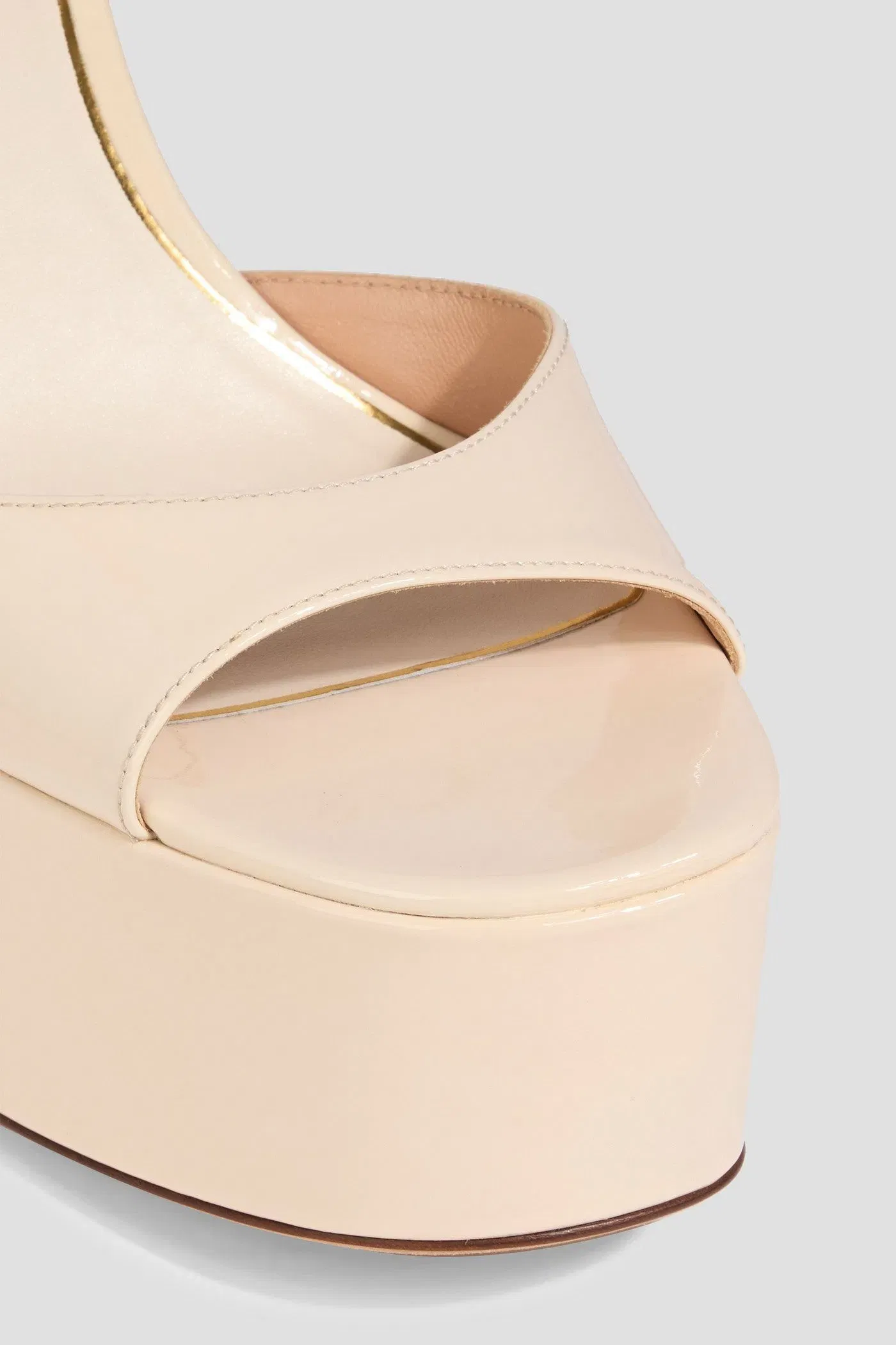 Valentino Garavani Tan-Go Patent-Leather Platform Sandals Ecru Women's