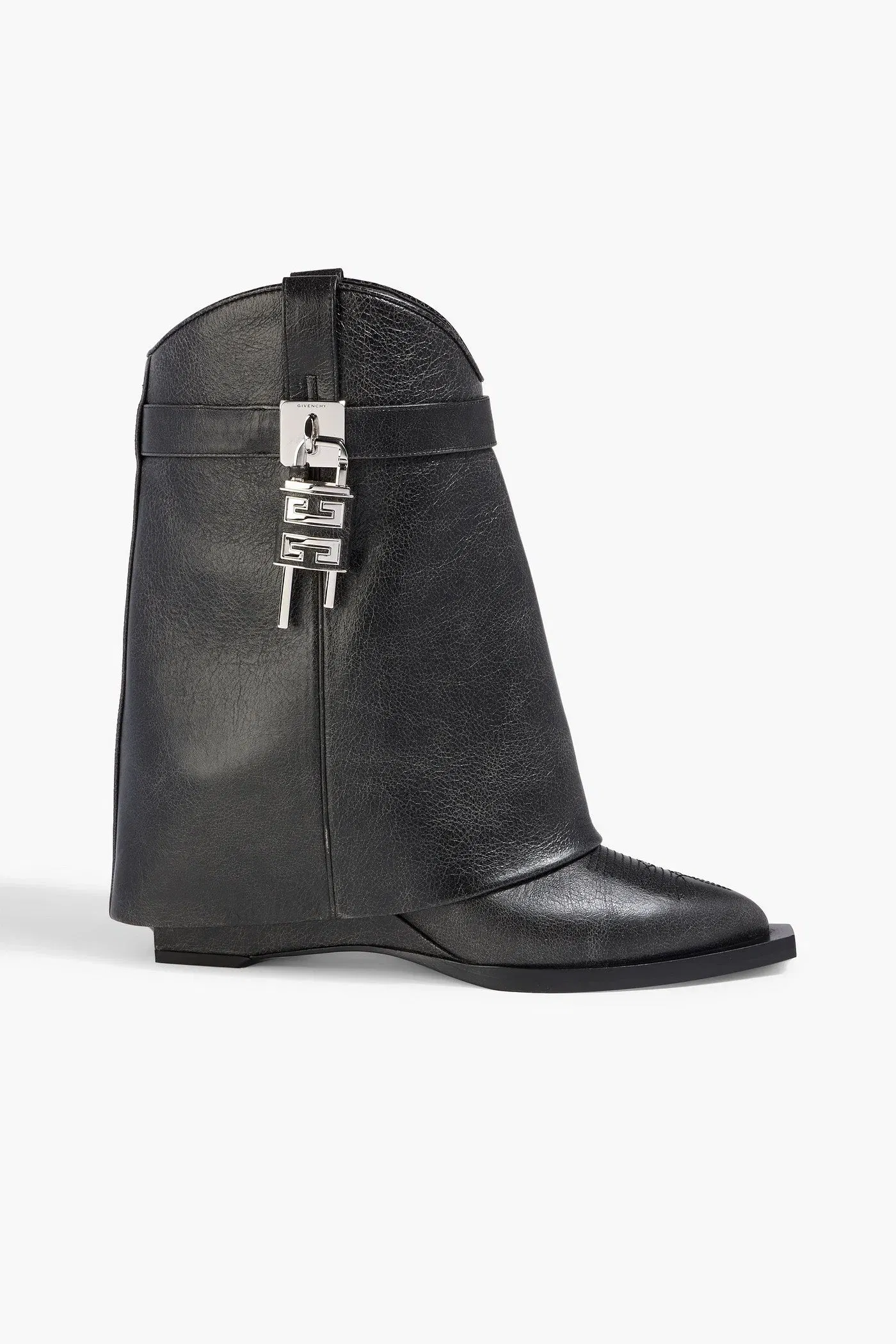Givenchy Shark Lock Embellished Pebbled-Leather Cowboy Boots Black Women's