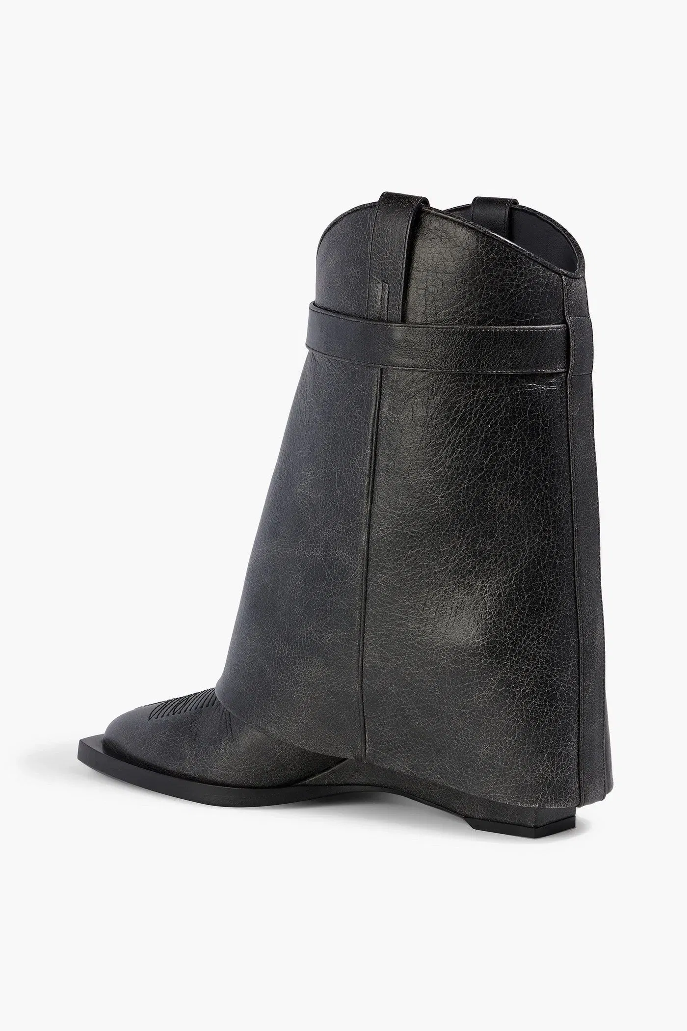 Givenchy Shark Lock Embellished Pebbled-Leather Cowboy Boots Black Women's
