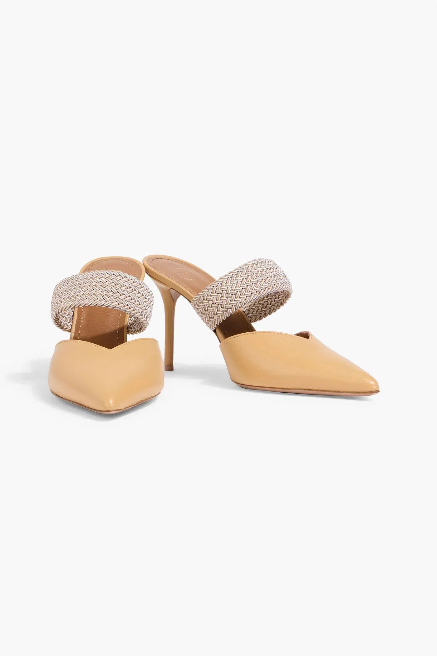 Malone Souliers Maisie 85 Cord-Trimmed Leather Mules Beige Women's