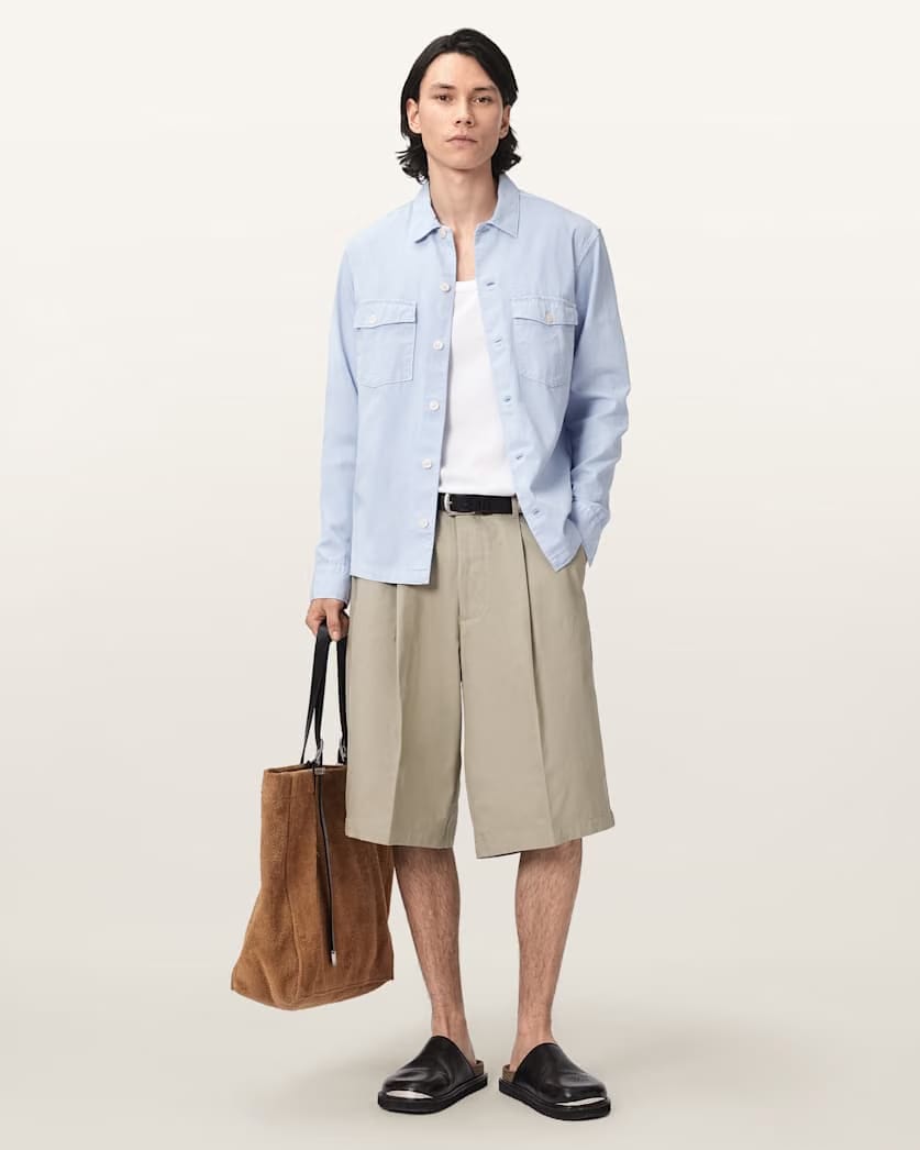 AllSaints Castro Wide Leg Cotton Shorts Pasilla Brown