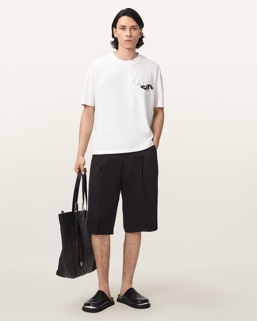 AllSaints Castro Wide Leg Cotton Shorts Pasilla Brown