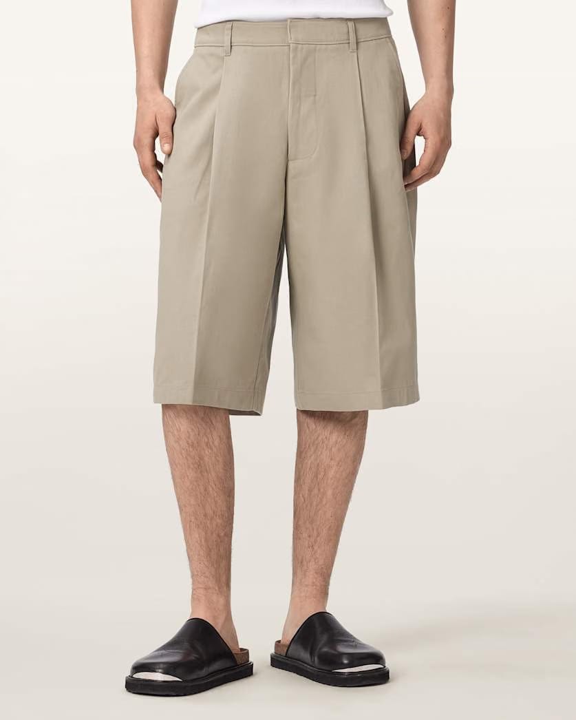 AllSaints Castro Wide Leg Cotton Shorts Pasilla Brown