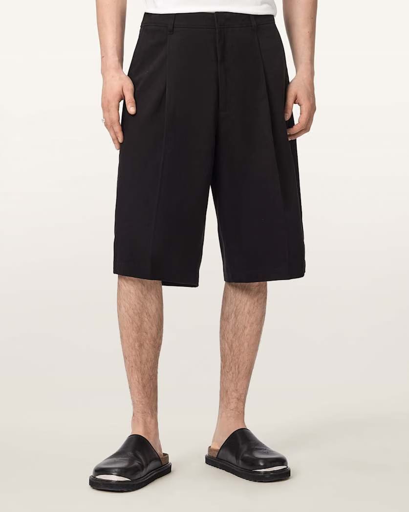 AllSaints Castro Wide Leg Cotton Shorts Pasilla Brown