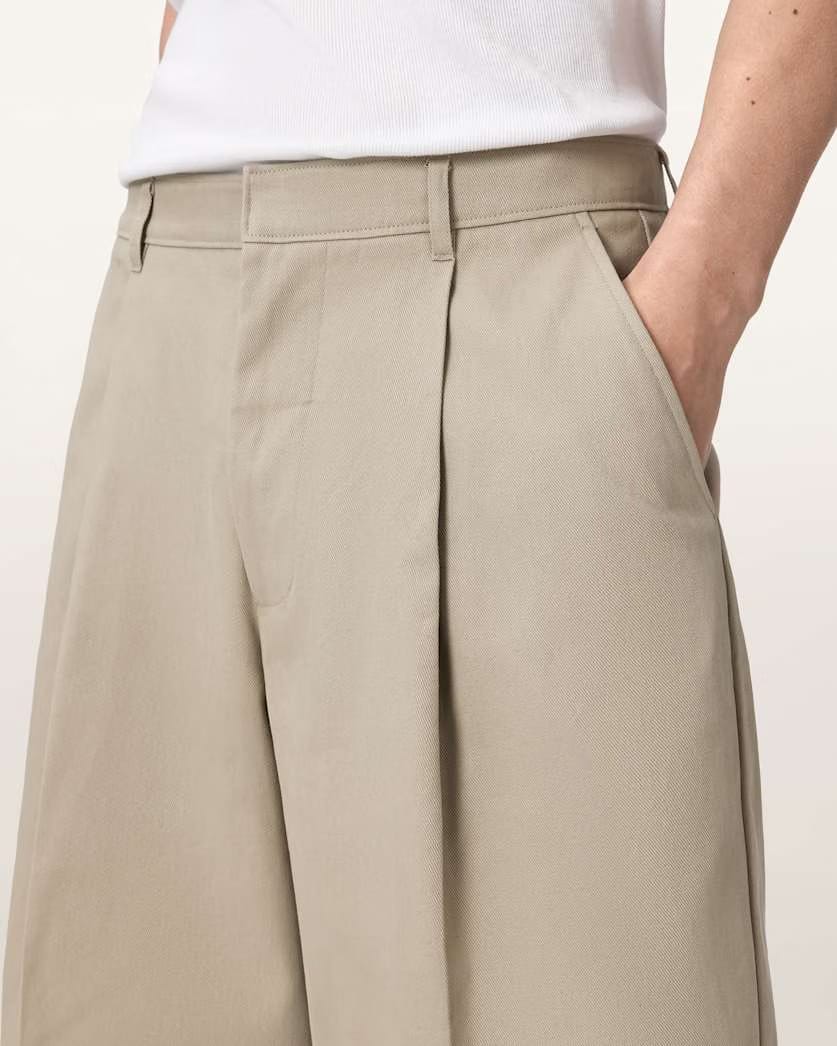 AllSaints Castro Wide Leg Cotton Shorts Pasilla Brown