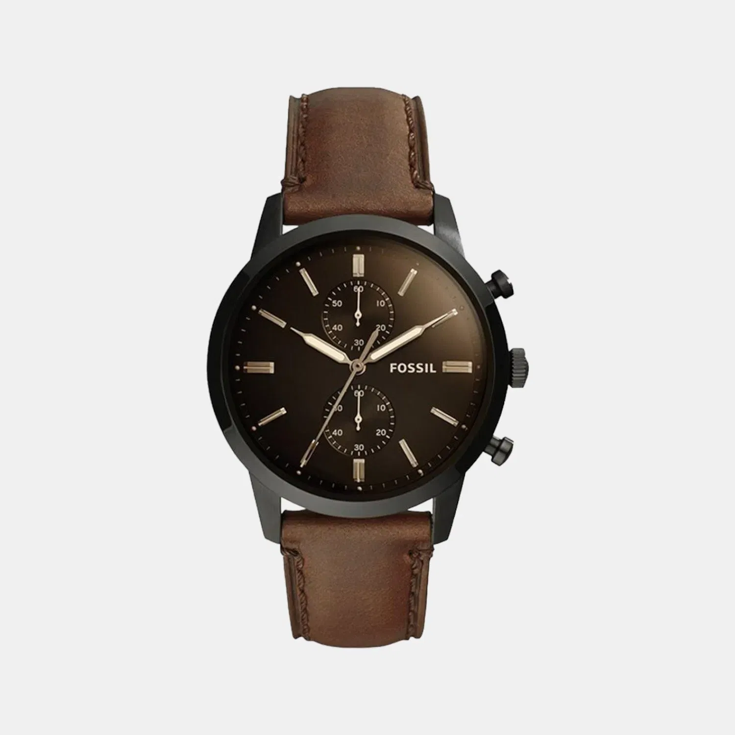 Fossil Towns Men Quartz Black Dial Chronograph Leather Watch Fs5437