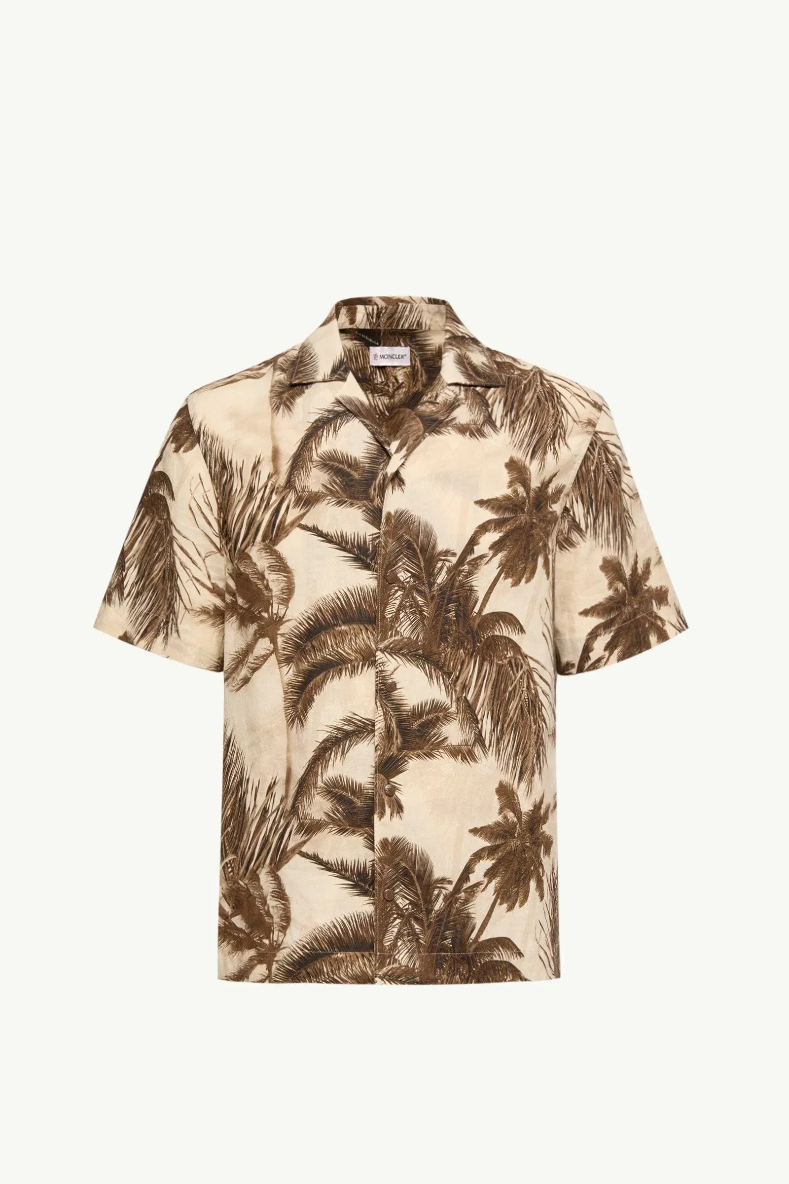Moncler Cotton & Linen Blend Short Sleeve Shirt Beige & Green Beige & Green