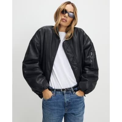 Black Faux Leather Bomber Jacket