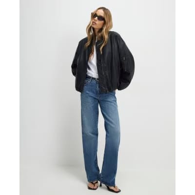 Black Faux Leather Bomber Jacket