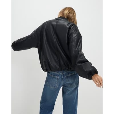Black Faux Leather Bomber Jacket