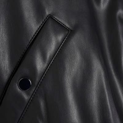 Black Faux Leather Bomber Jacket