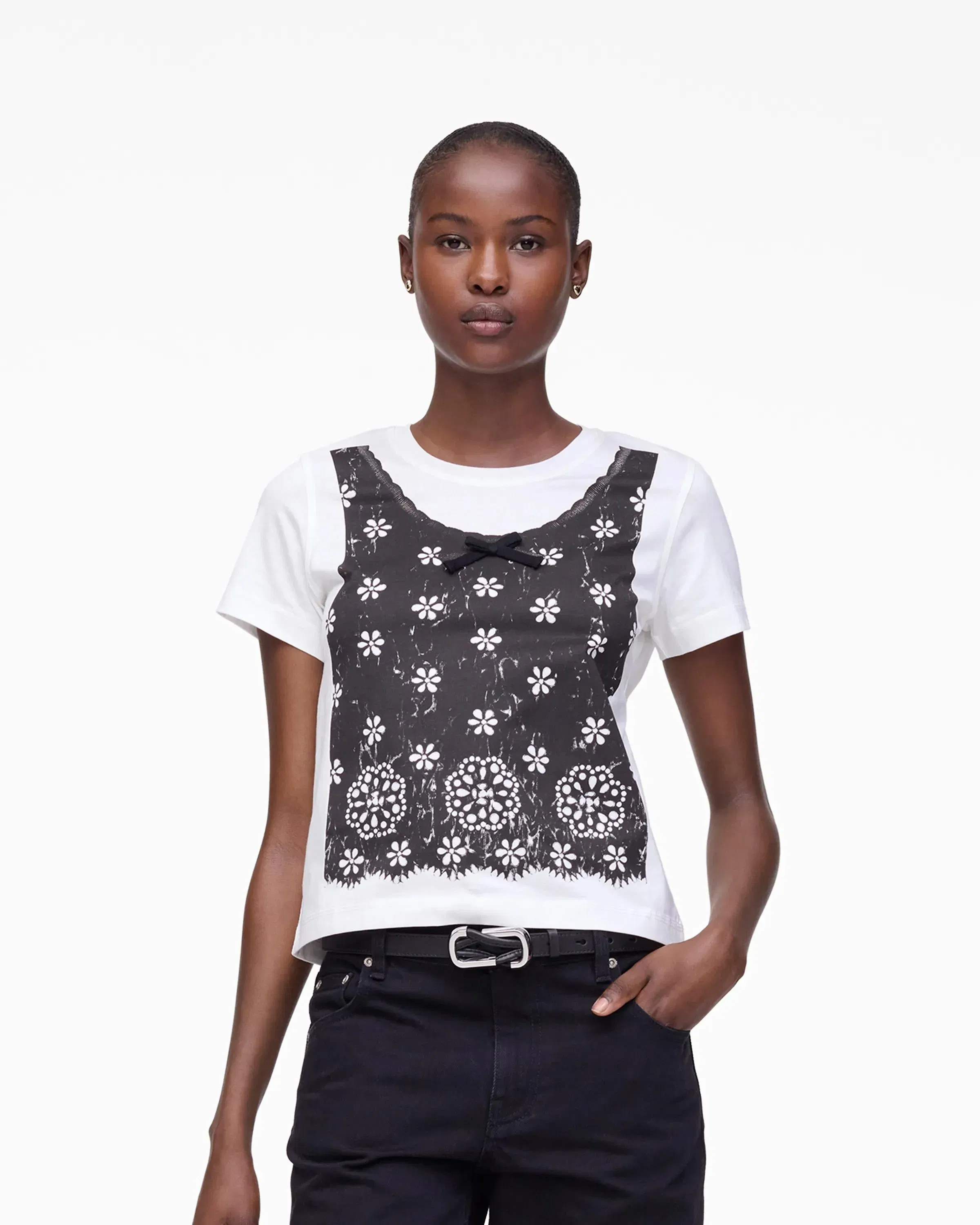 Trompe L'Oeil Eyelet Slim T-Shirt