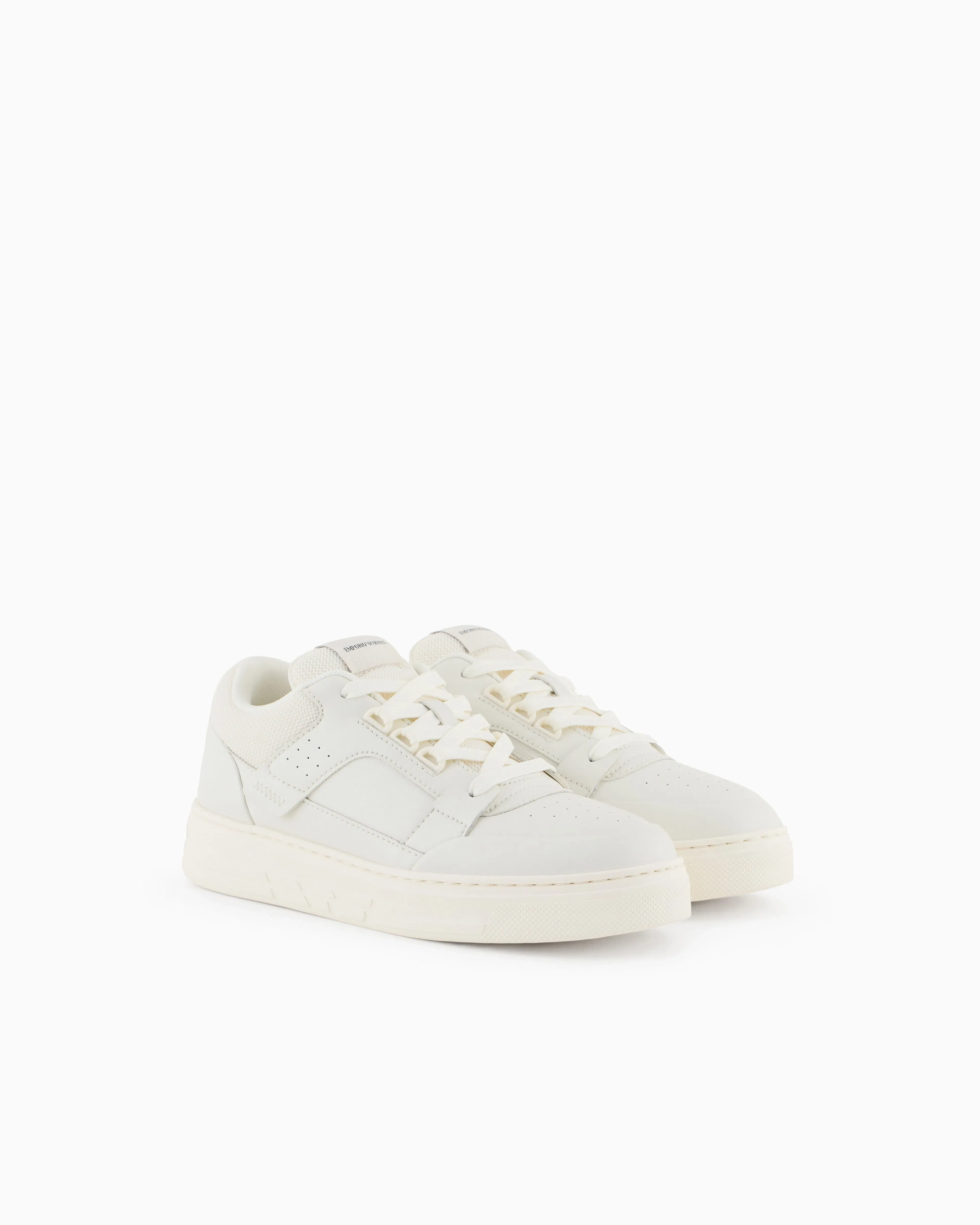 Emporio Armani Leather And Mesh Sneakers With Contrasting Details White