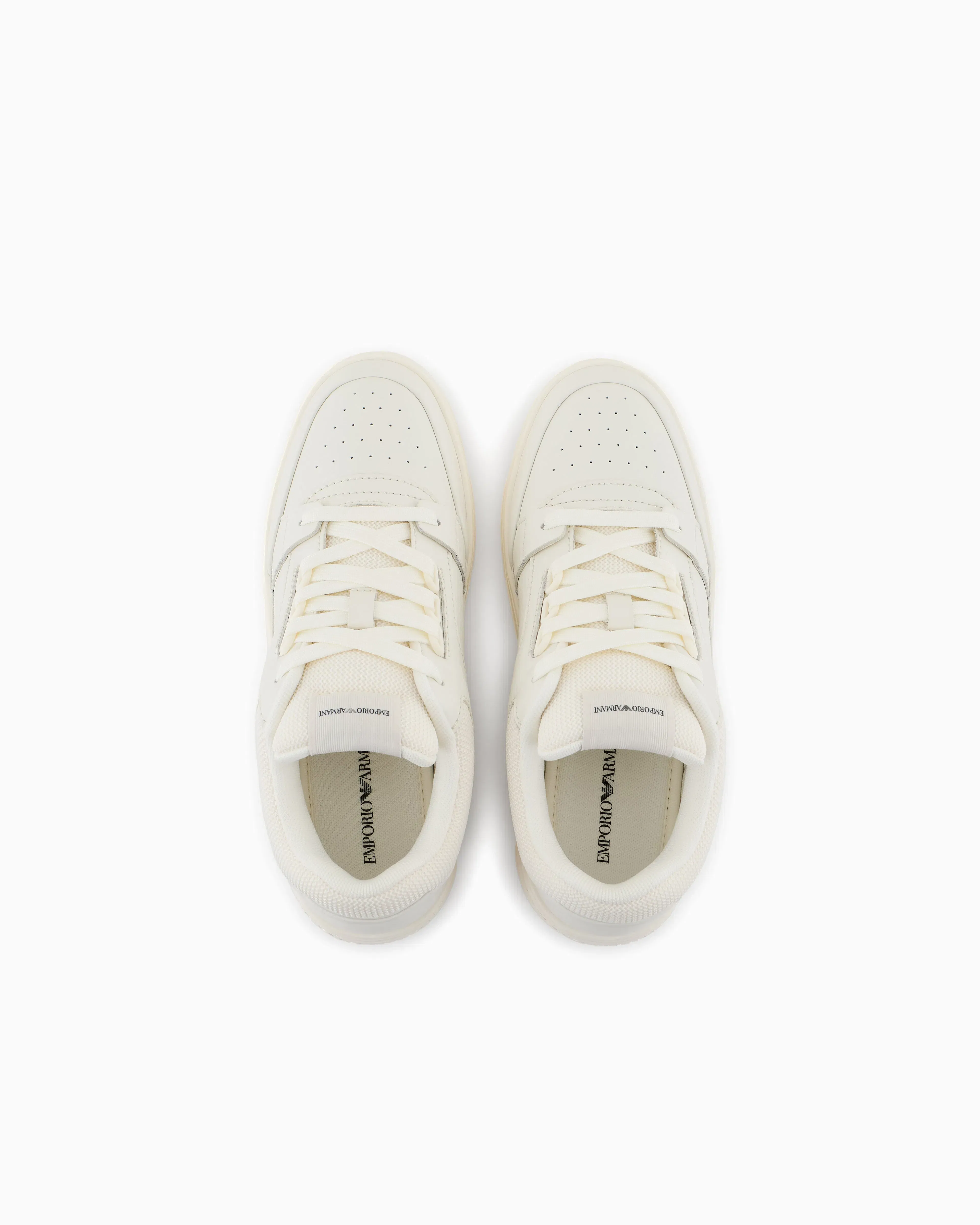 Emporio Armani Leather And Mesh Sneakers With Contrasting Details White