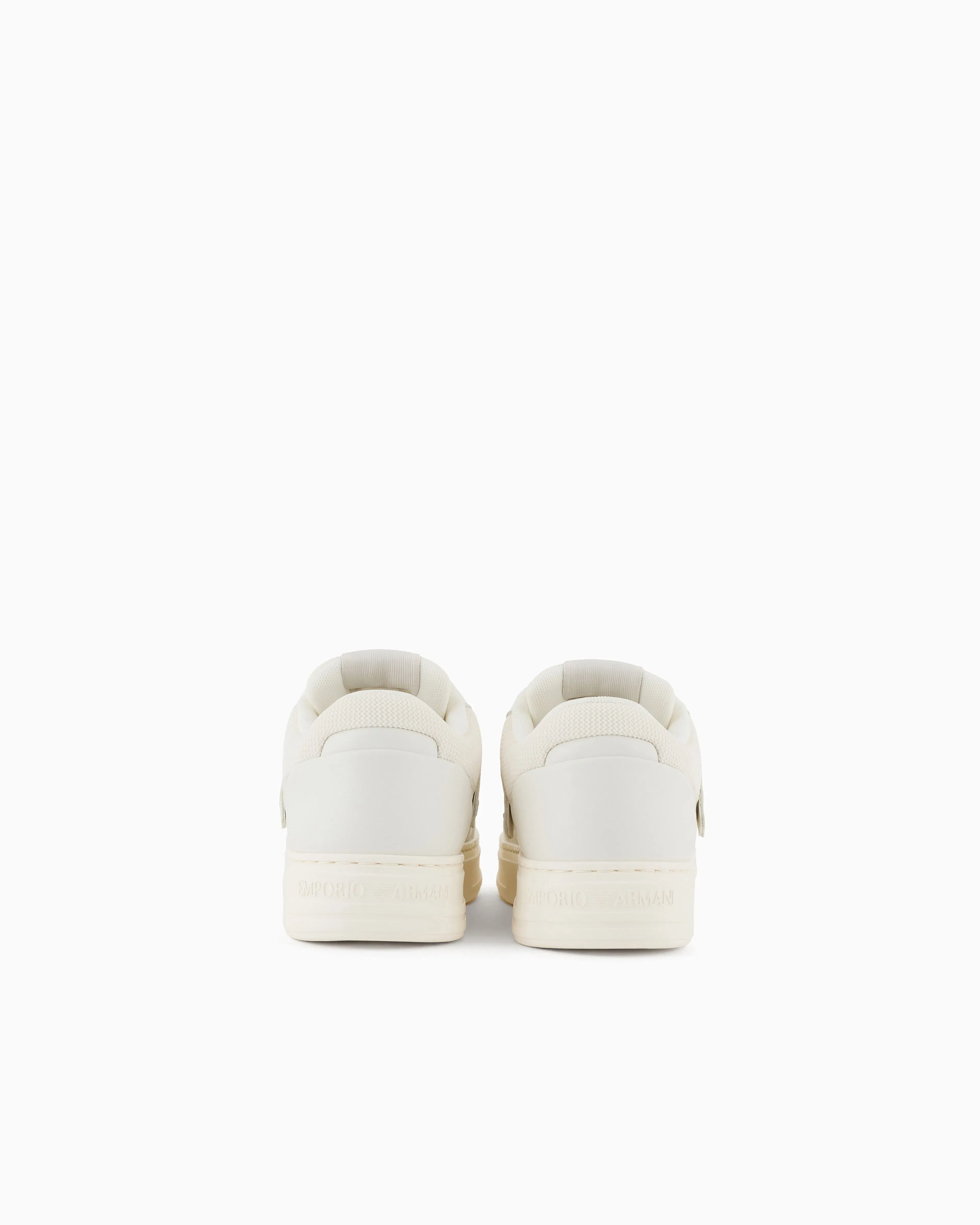 Emporio Armani Leather And Mesh Sneakers With Contrasting Details White