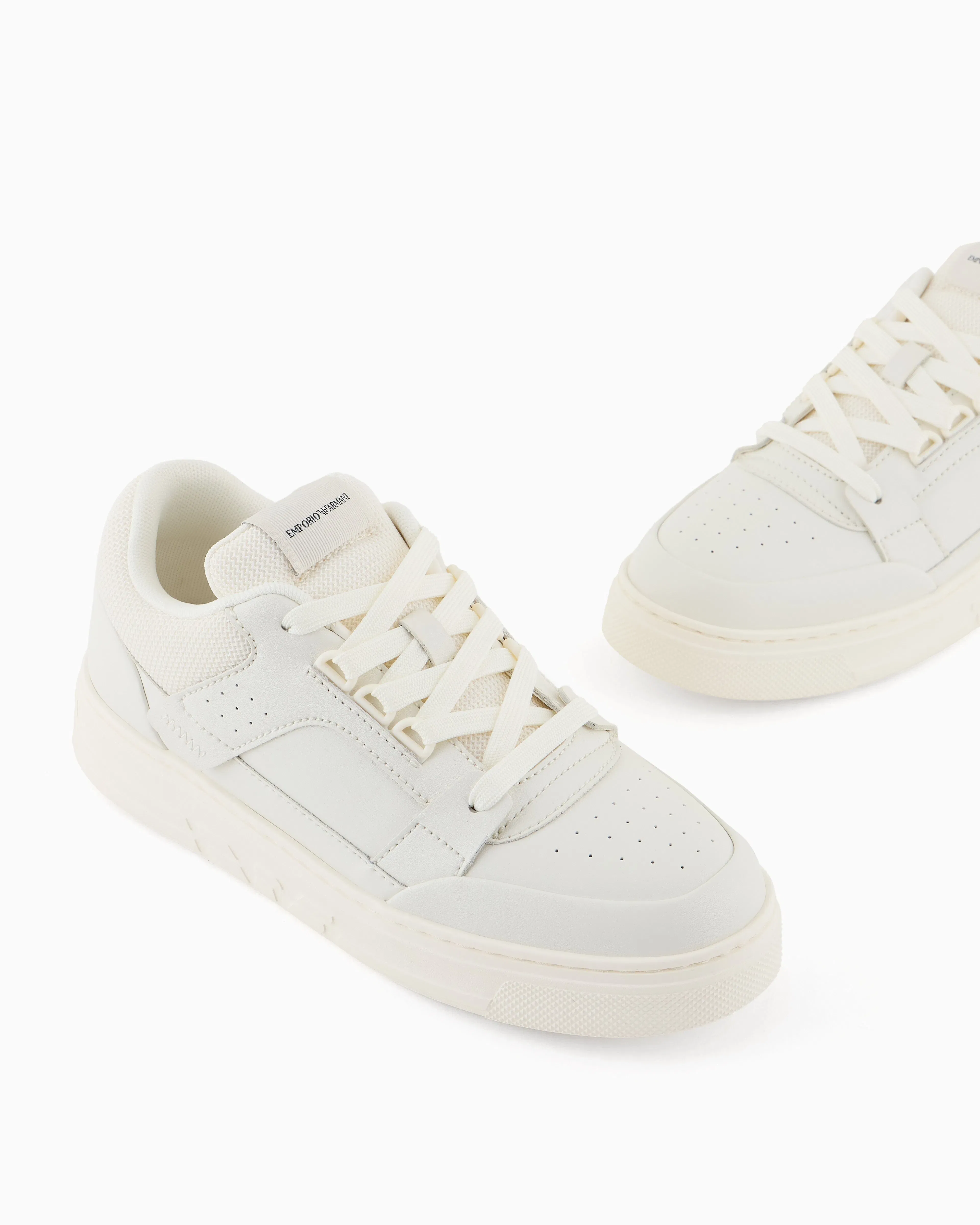 Emporio Armani Leather And Mesh Sneakers With Contrasting Details White