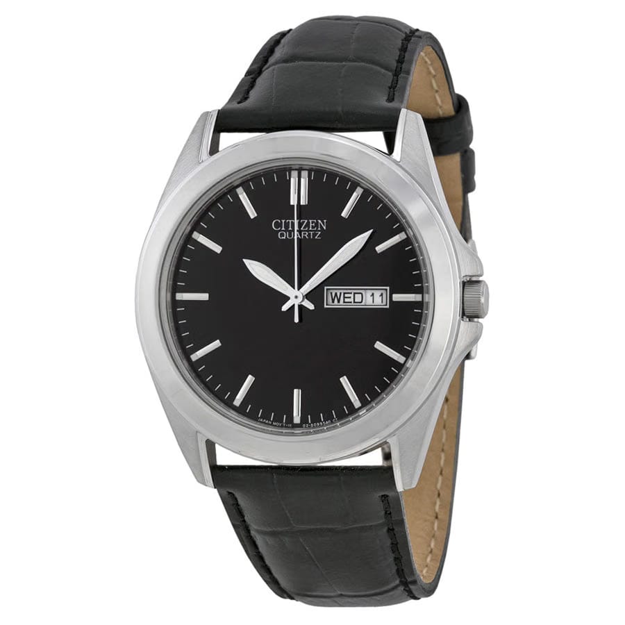 Citizen Black Dial Black Leather Mens Watch