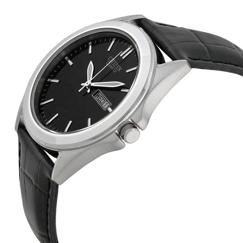 Citizen Black Dial Black Leather Mens Watch