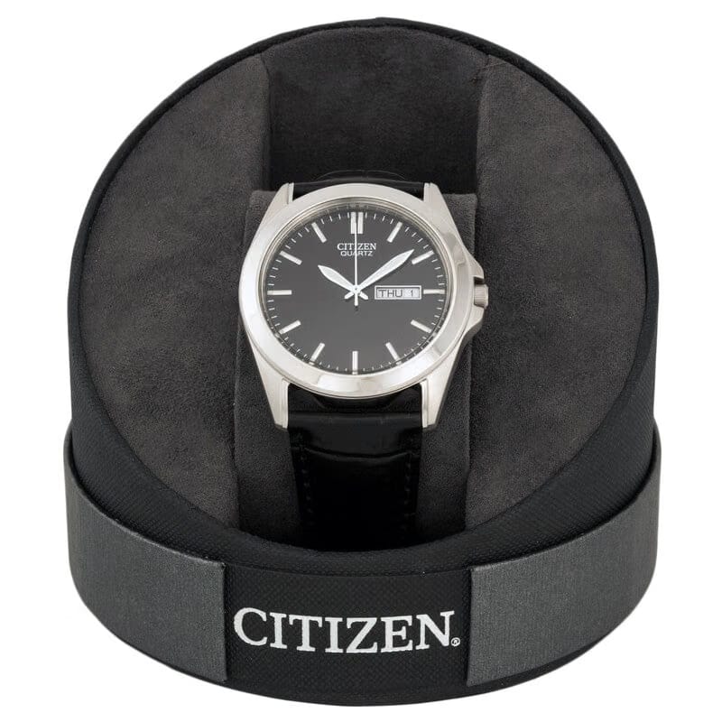 Citizen Black Dial Black Leather Mens Watch