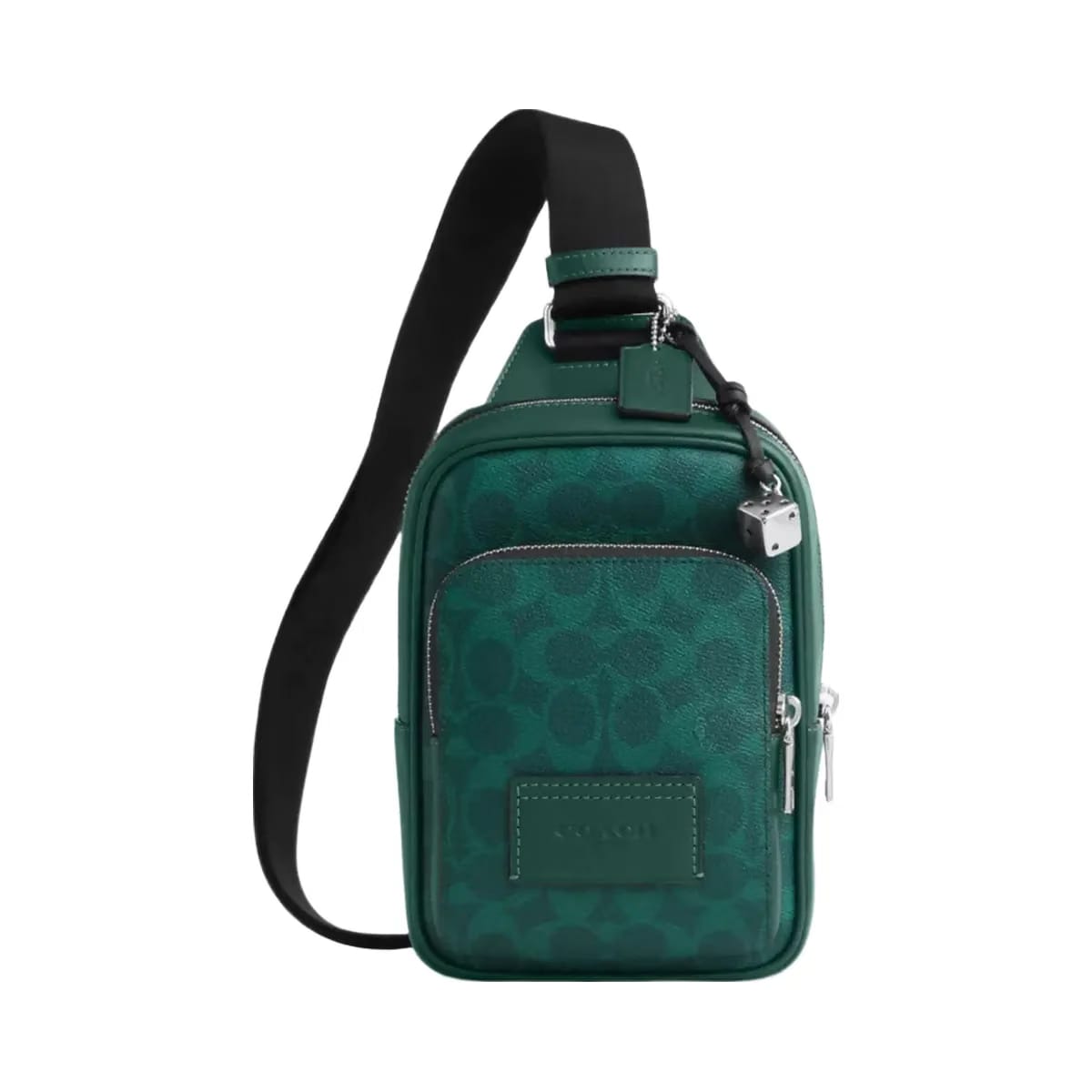 Coach Racer Sling Pack In Signature Canvas With Charms Silver Sea Green