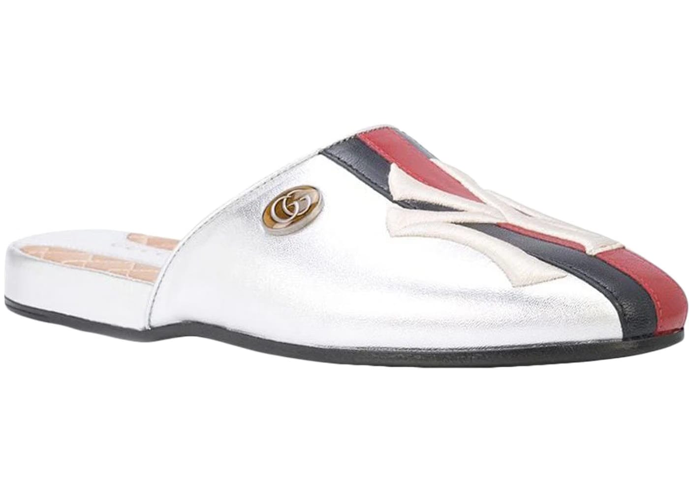 Gucci Ny Yankee Slippers Silver Leather