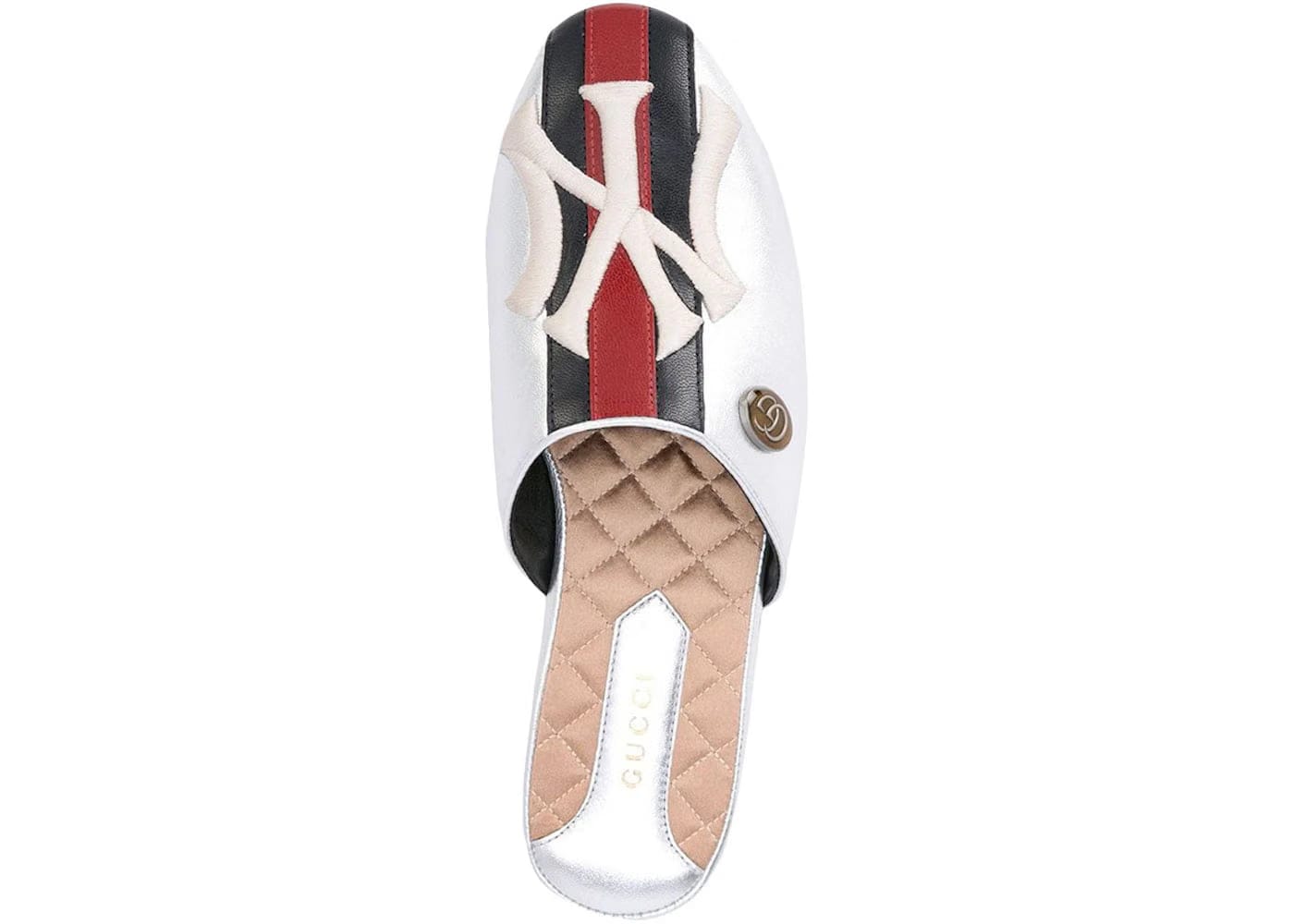 Gucci Ny Yankee Slippers Silver Leather