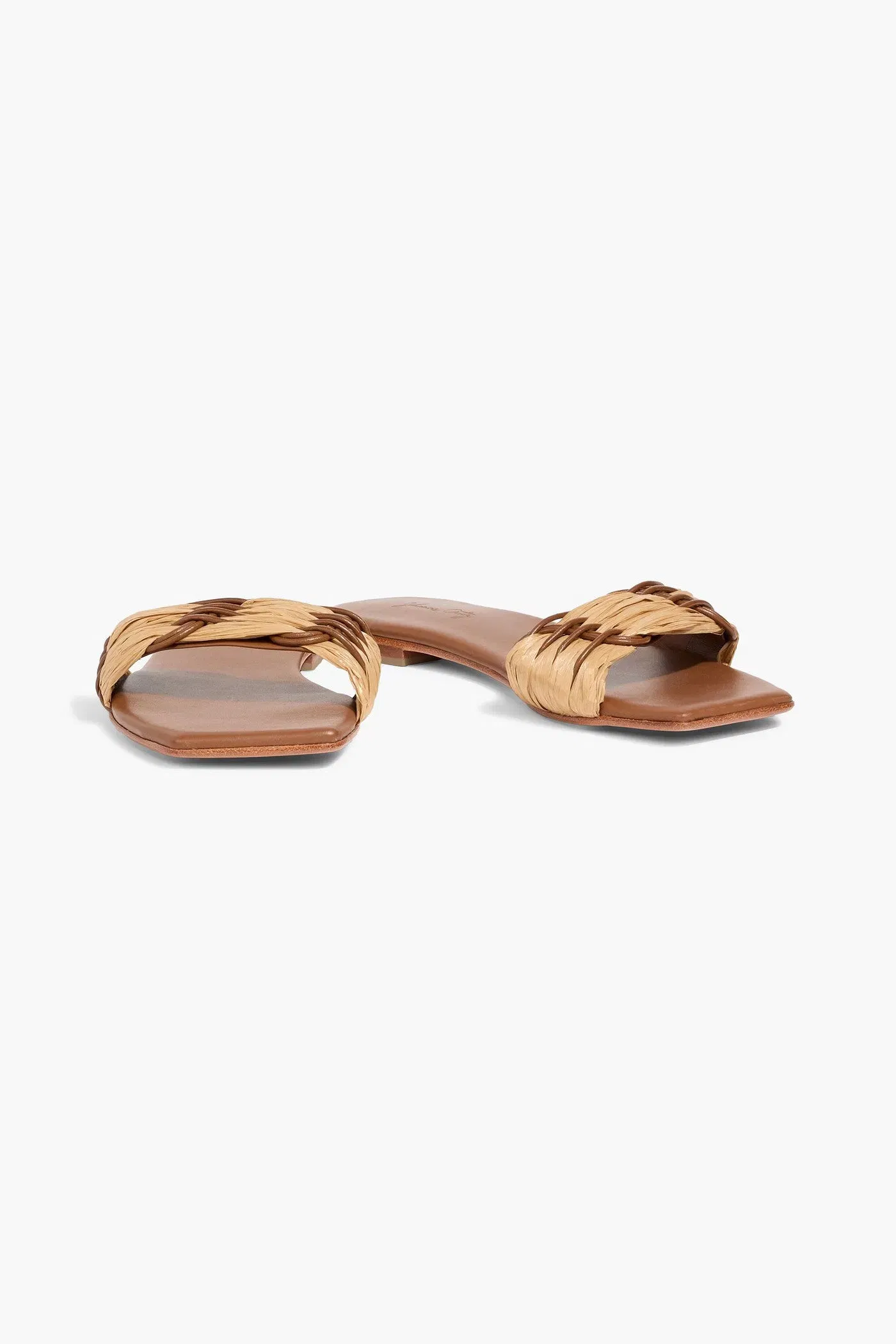 Johanna Ortiz Hidden Messages Leather And Faux Raffia Slides Light Brown Women's