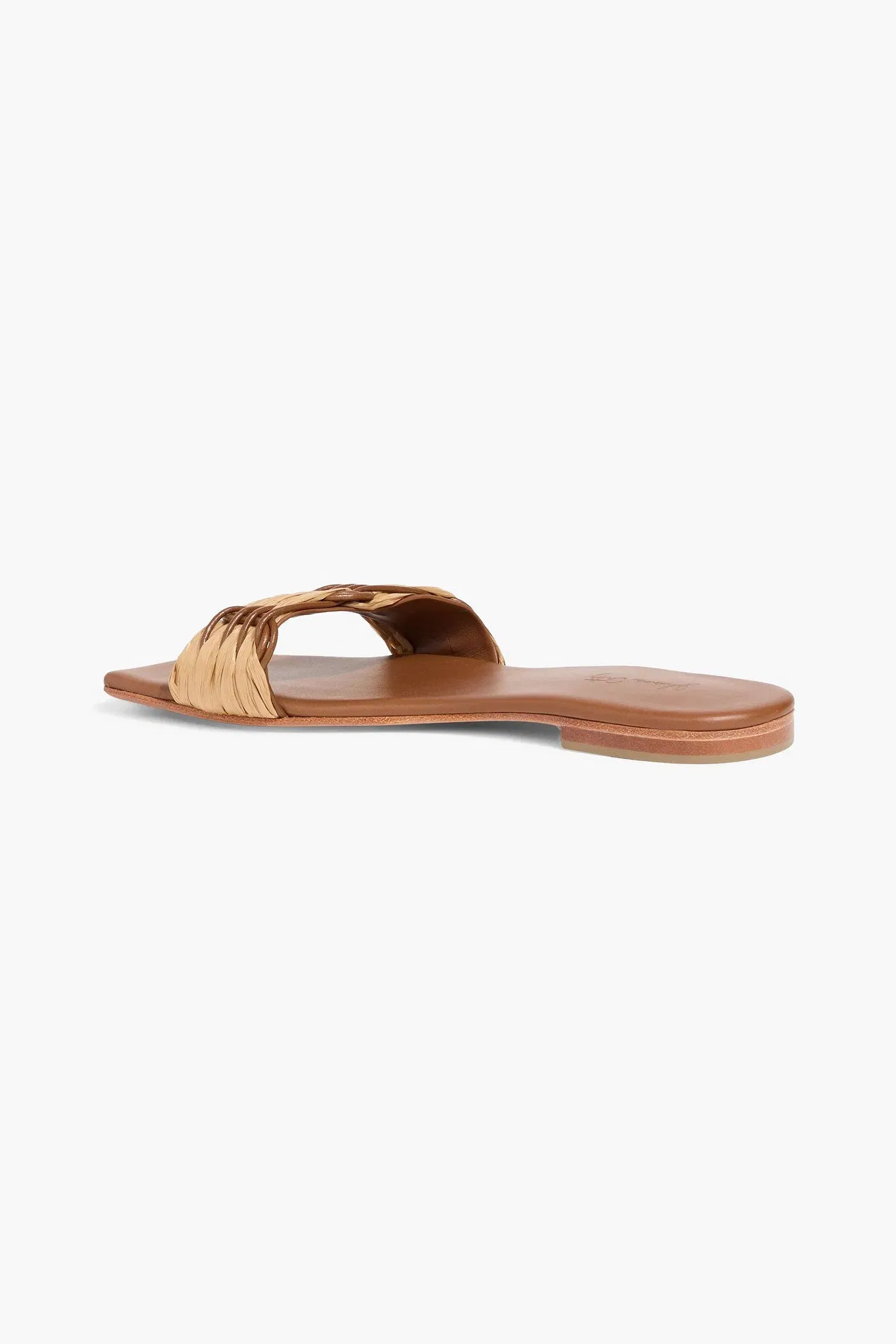 Johanna Ortiz Hidden Messages Leather And Faux Raffia Slides Light Brown Women's