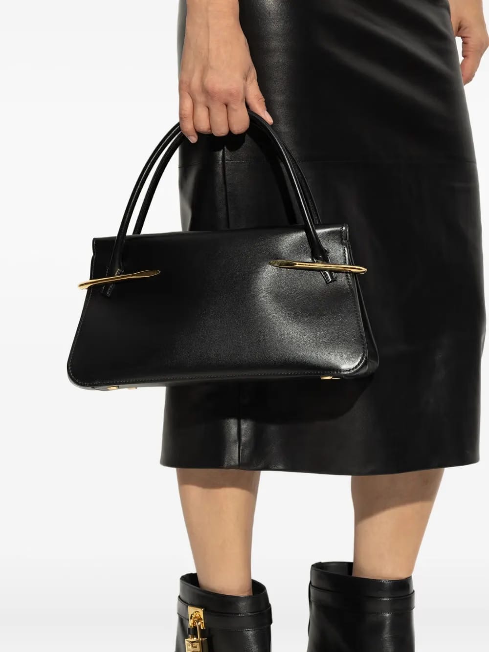 metallic-bar top-handle tote bag