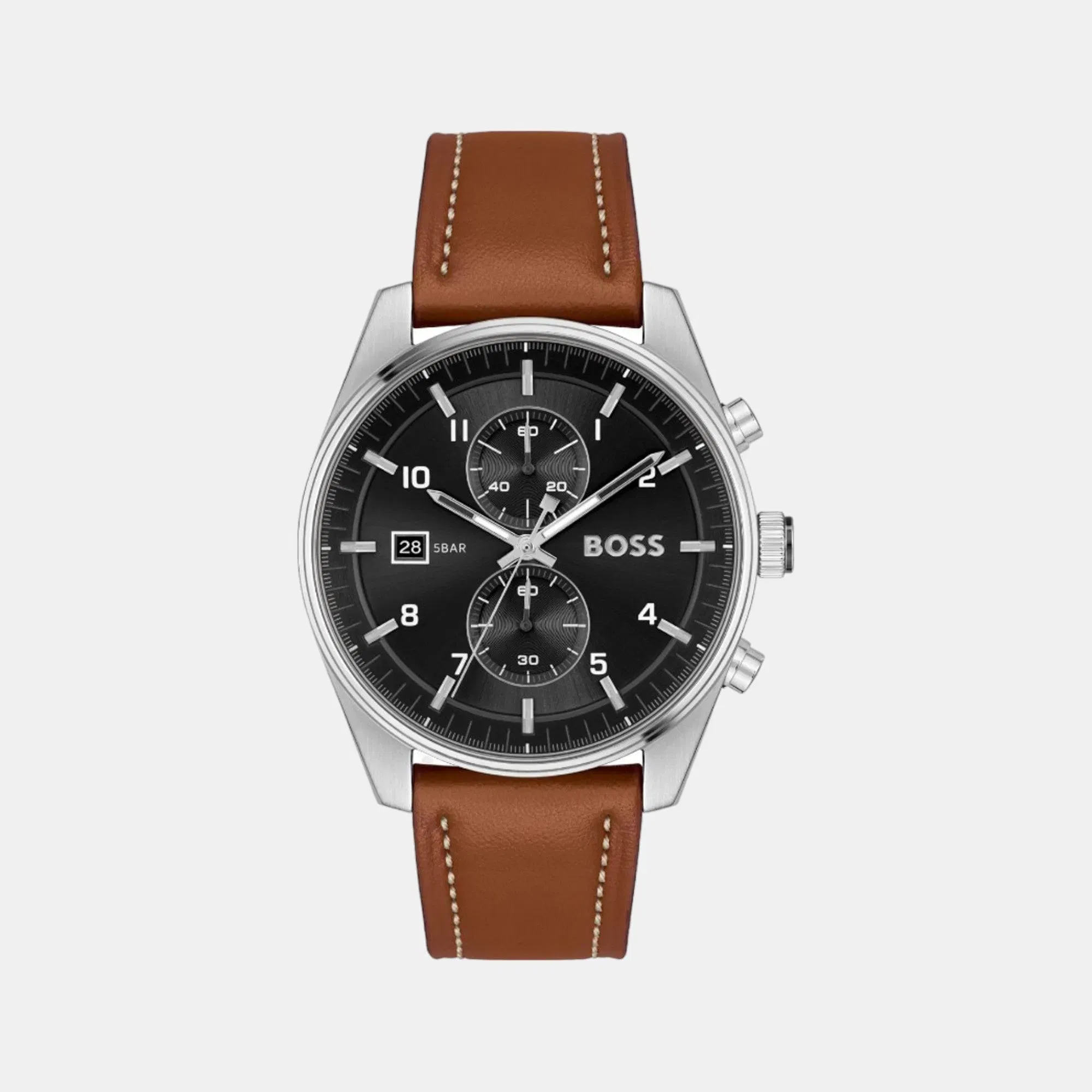 Boss Skytraveller Men Quartz Black Dial Chronograph Leather Watch 1514161