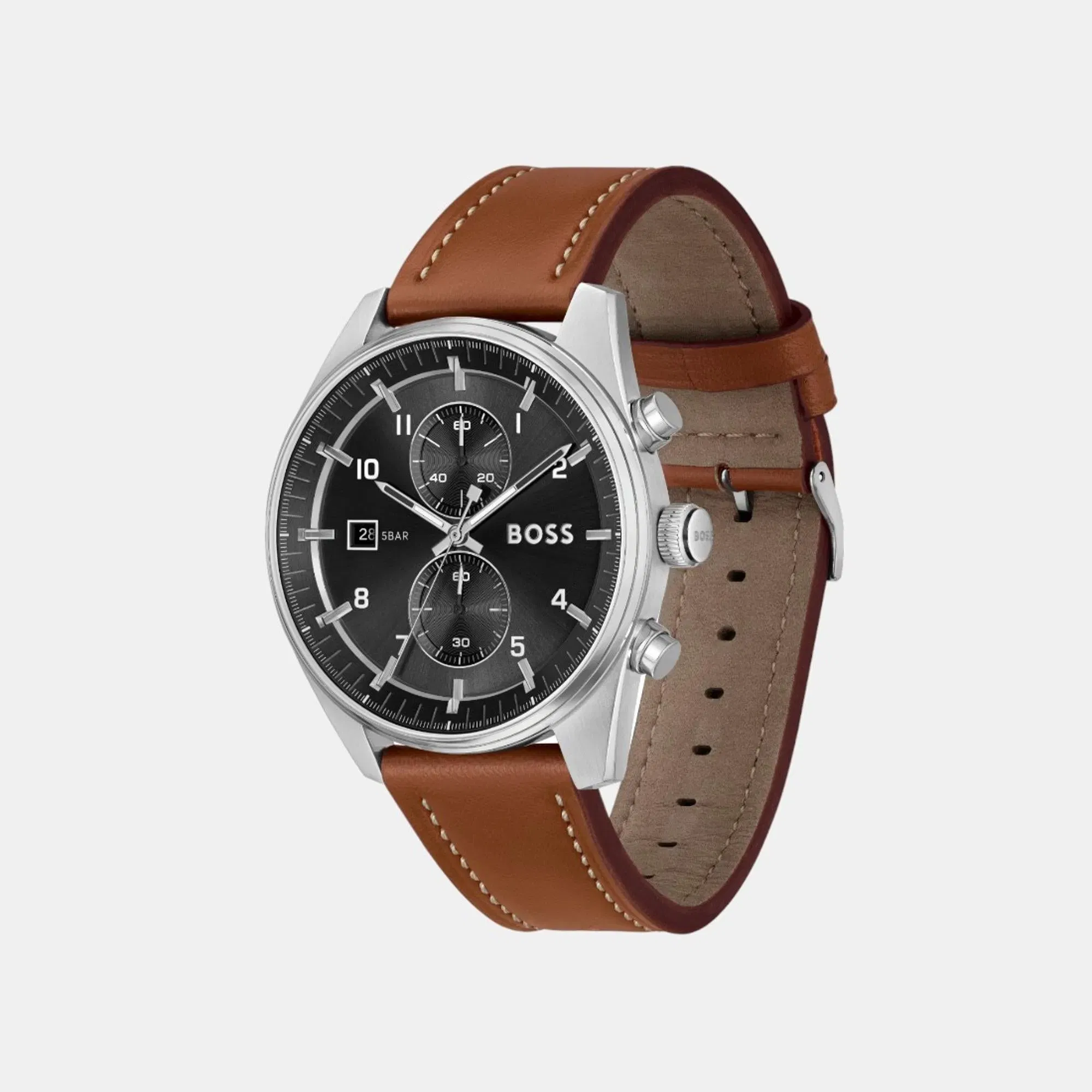 Boss Skytraveller Men Quartz Black Dial Chronograph Leather Watch 1514161